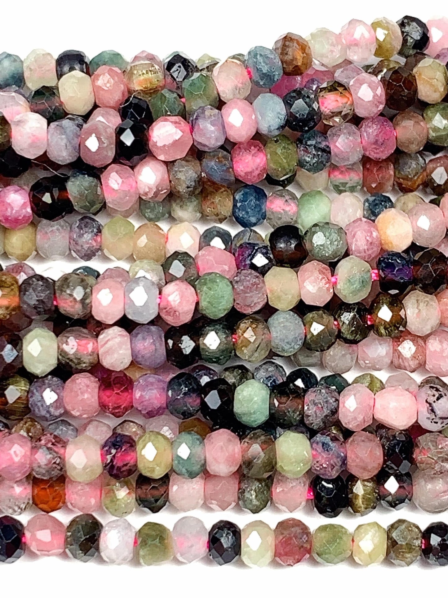 2x3mm Rainbow Tourmaline Faceted Rondelle Beads: Natural Gemstone Strand