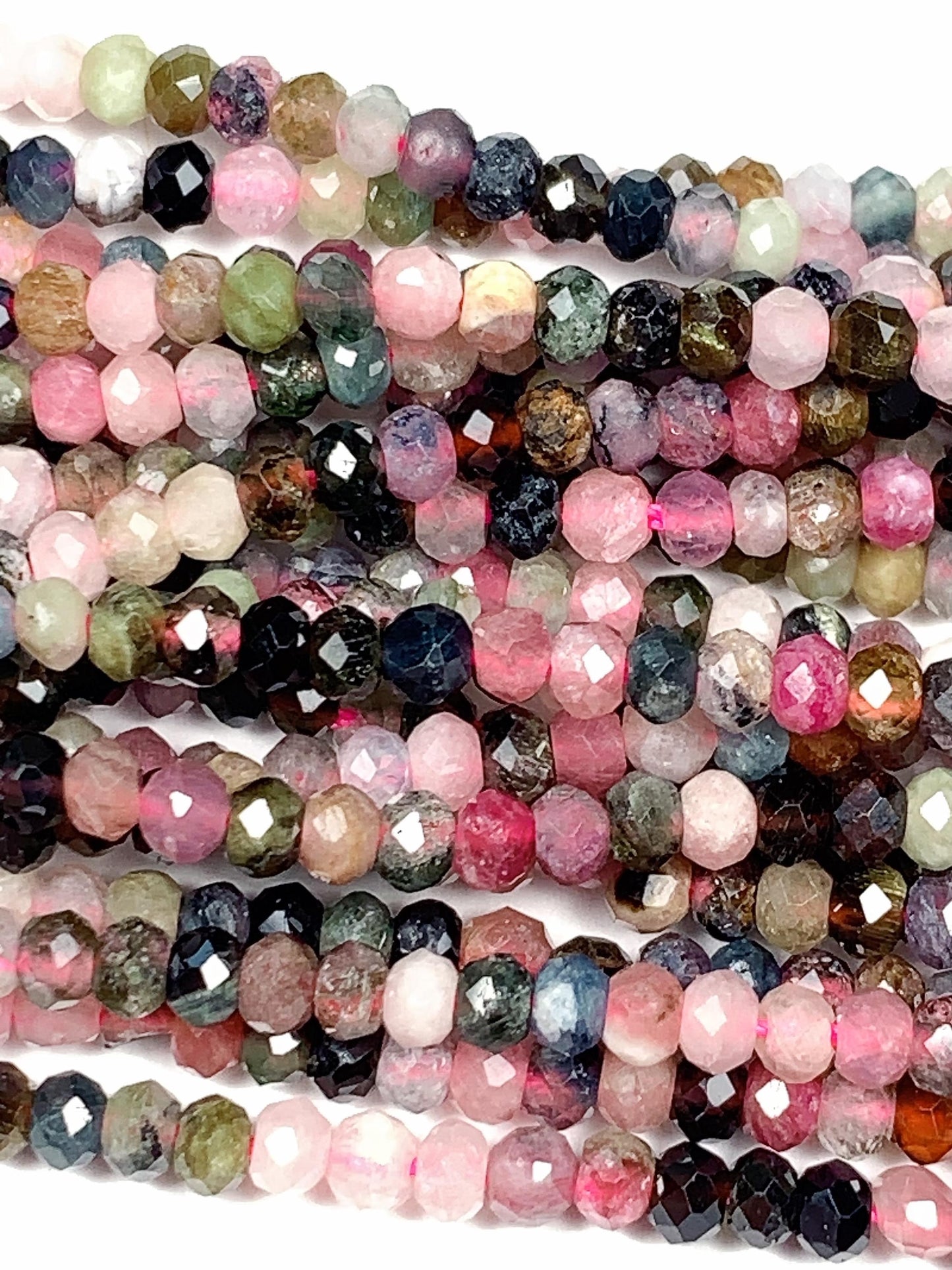 2x3mm Rainbow Tourmaline Faceted Rondelle Beads: Natural Gemstone Strand