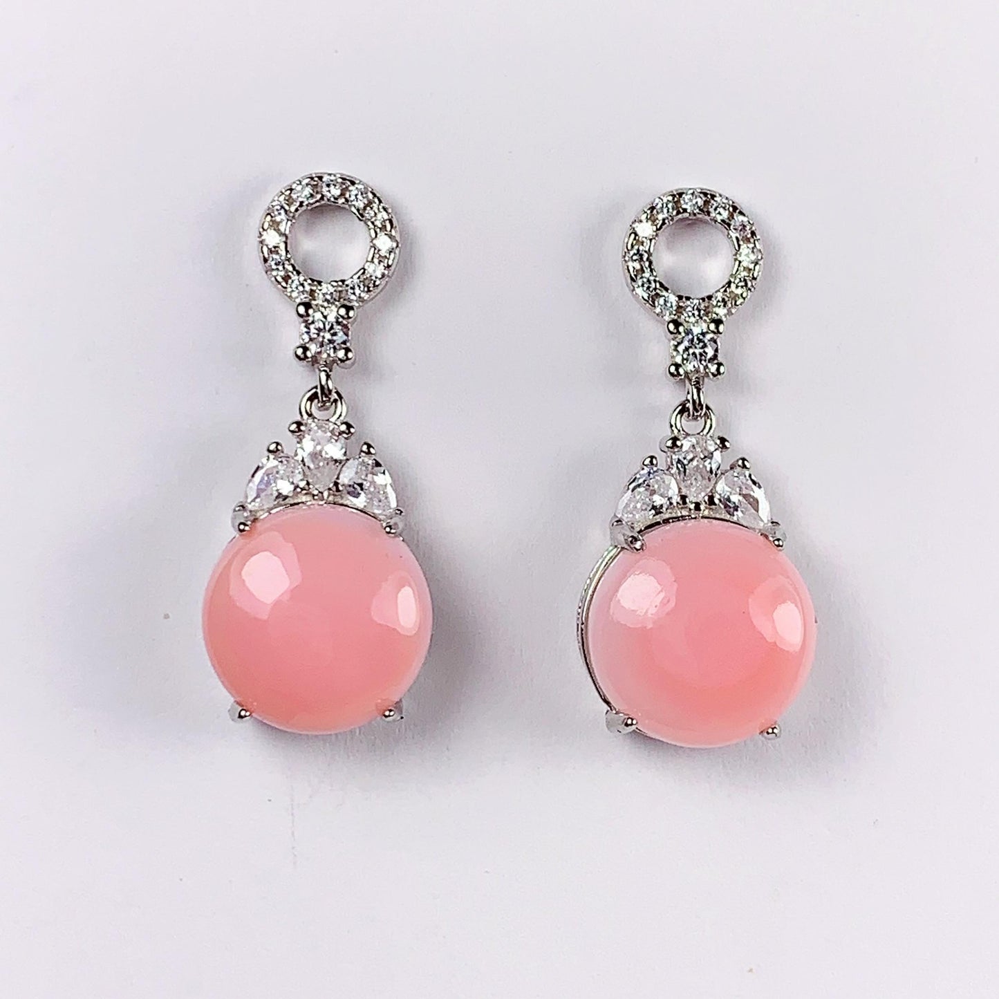 Pink Queen Conch Sterling Silver Earrings: 18K White Gold Plated