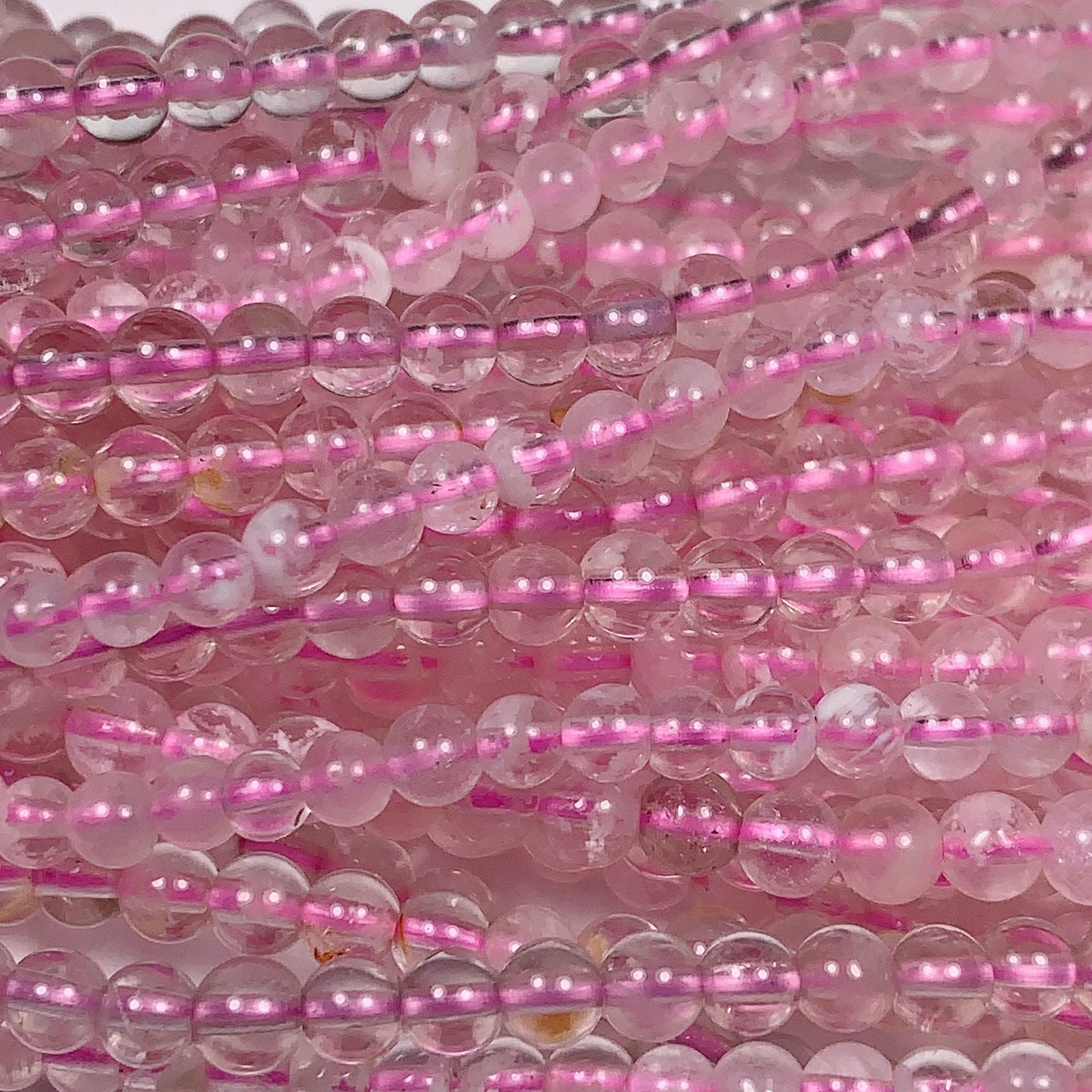 Grade AAA Genuine Natural  Pink Phantom Snow Snowflake Smooth Round Beads 15.5" Strand 4mm