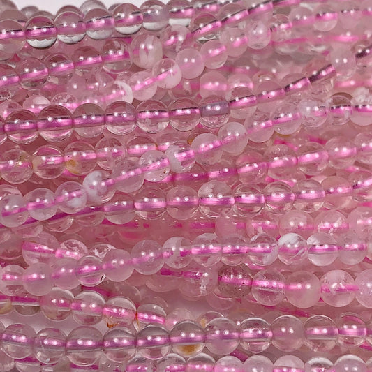 Grade AAA Genuine Natural  Pink Phantom Snow Snowflake Smooth Round Beads 15.5" Strand 4mm
