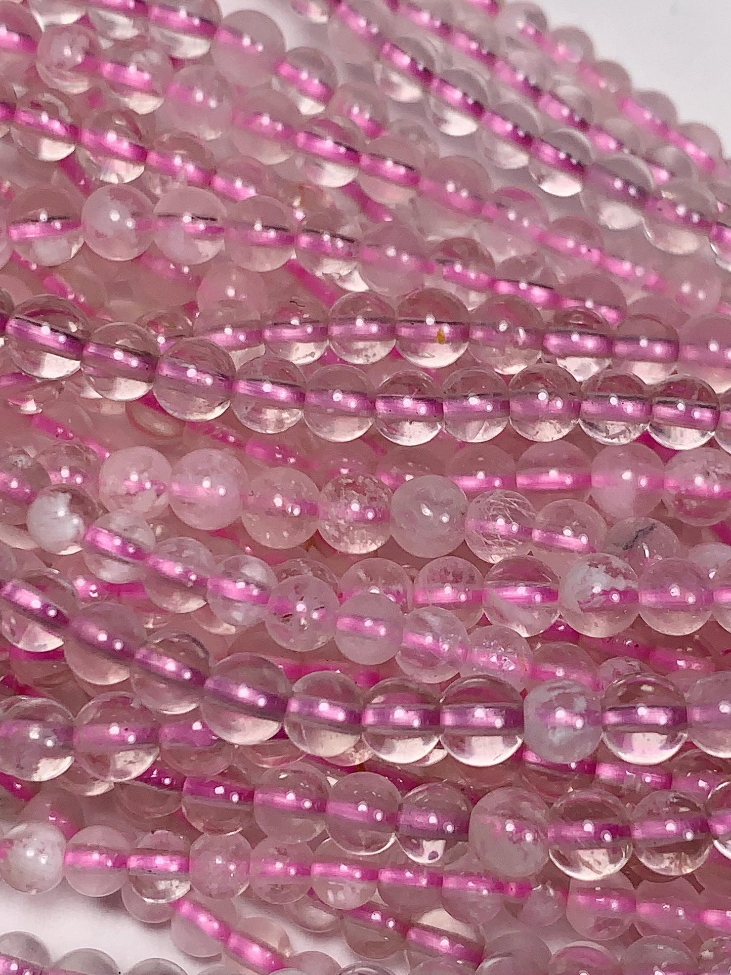 Grade AAA Genuine Natural  Pink Phantom Snow Snowflake Smooth Round Beads 15.5" Strand 4mm