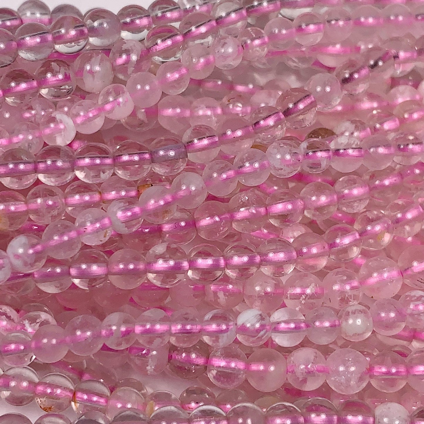 Grade AAA Genuine Natural  Pink Phantom Snow Snowflake Smooth Round Beads 15.5" Strand 4mm