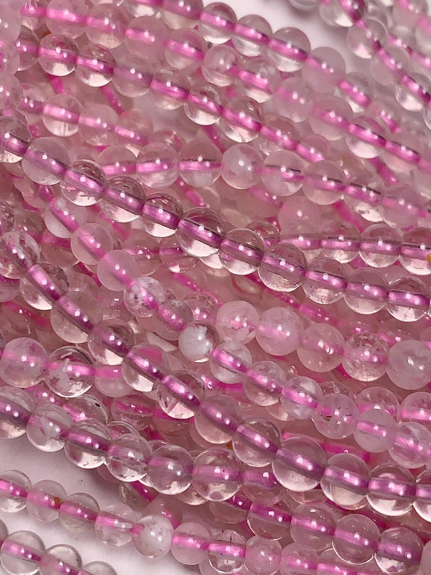 Grade AAA Genuine Natural  Pink Phantom Snow Snowflake Smooth Round Beads 15.5" Strand 4mm