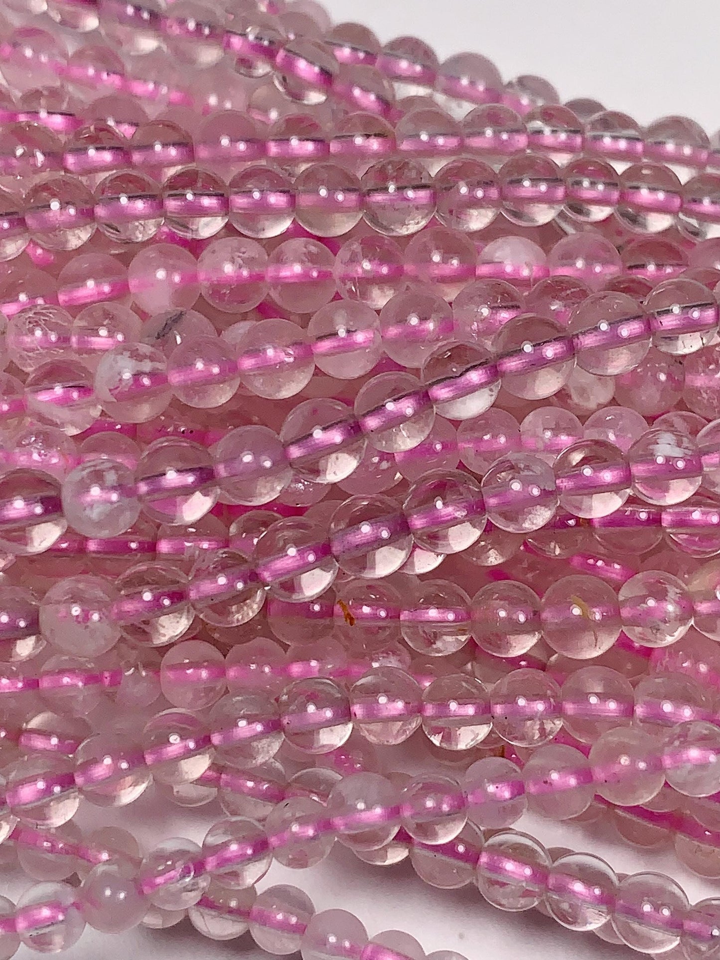 Grade AAA Genuine Natural  Pink Phantom Snow Snowflake Smooth Round Beads 15.5" Strand 4mm
