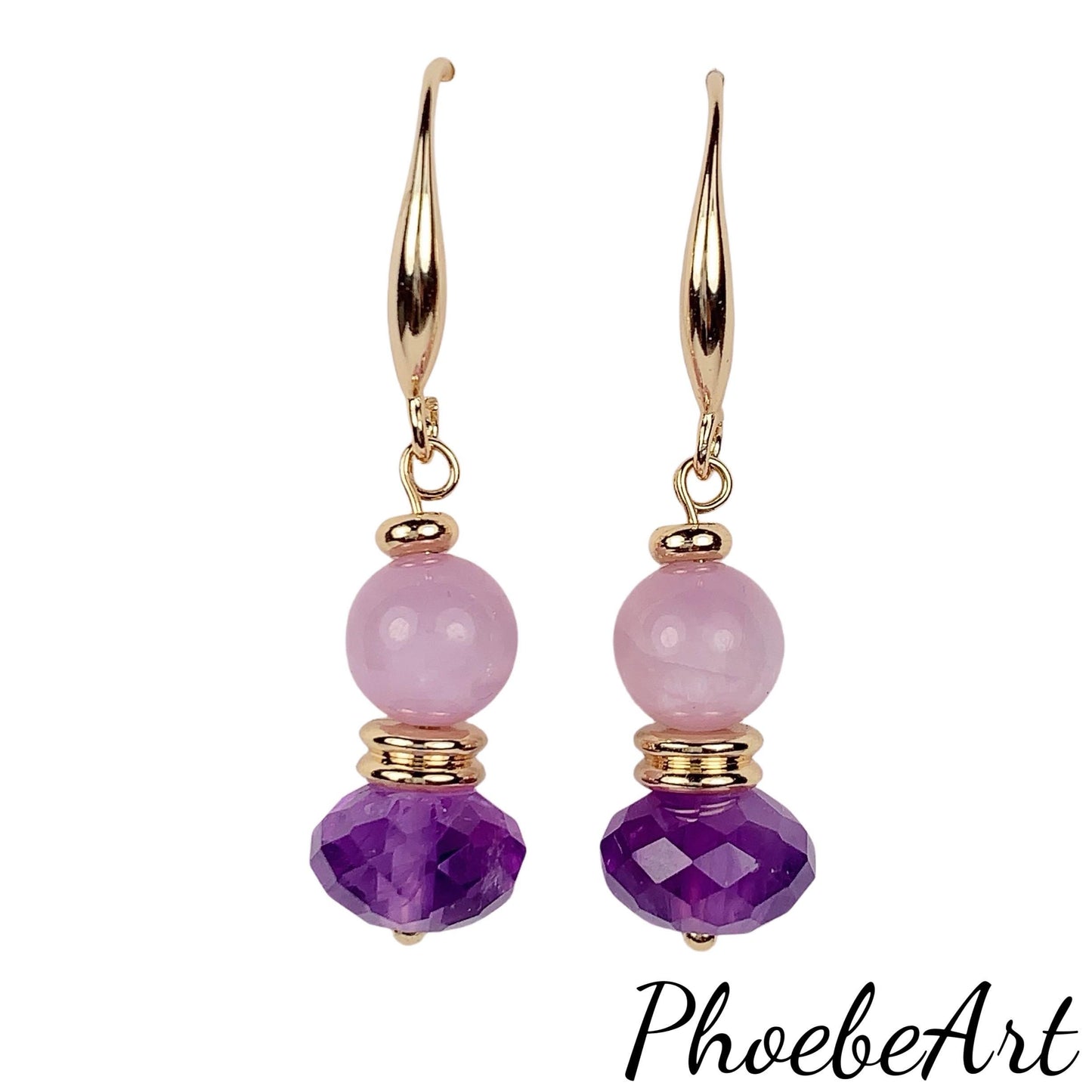 Amethyst Kunzite 14K Gold Filled Earrings: February Birthstone