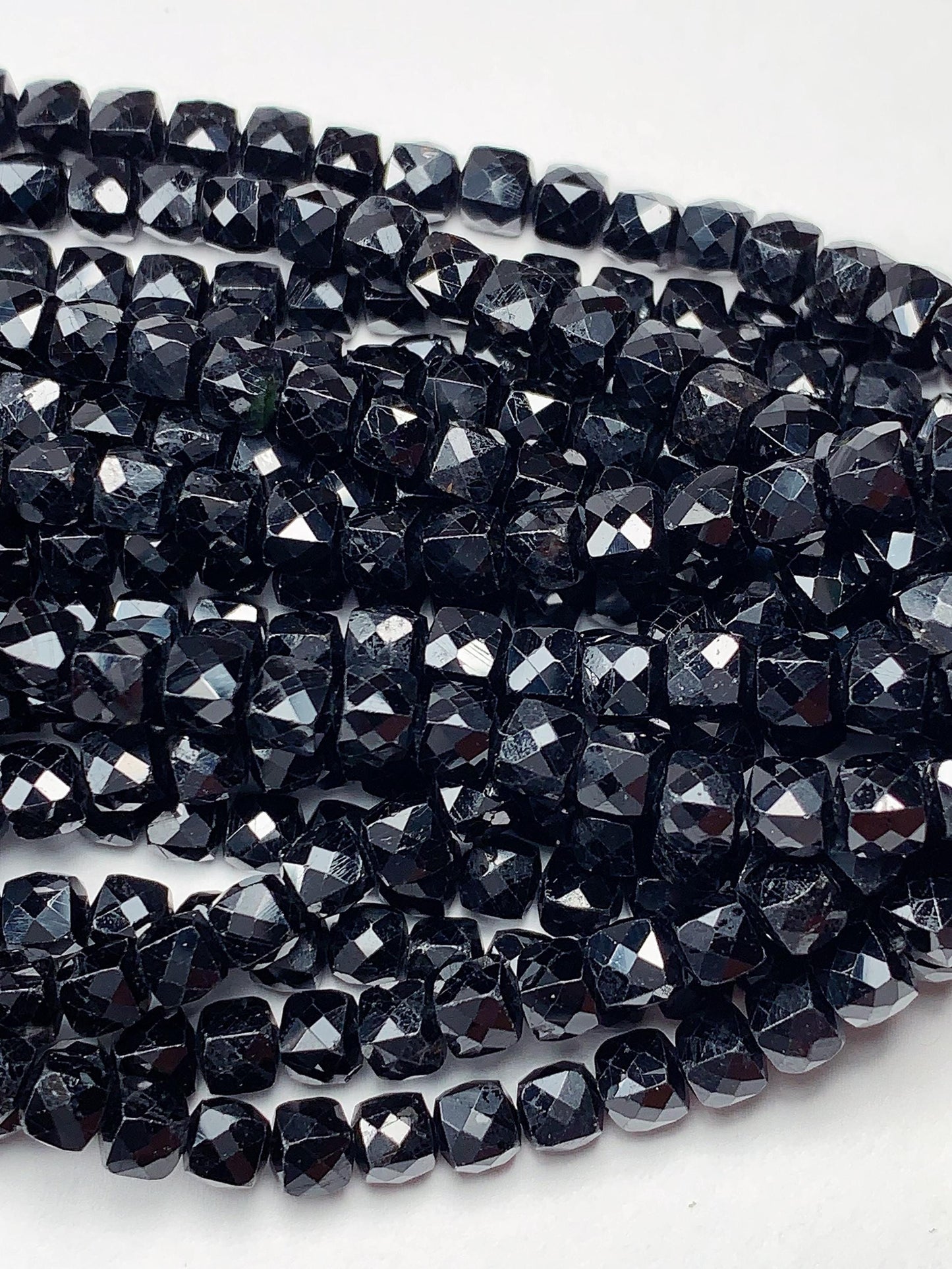 4.5mm AAA Natural Black Tourmaline Faceted Cube Beads Strand 15.5