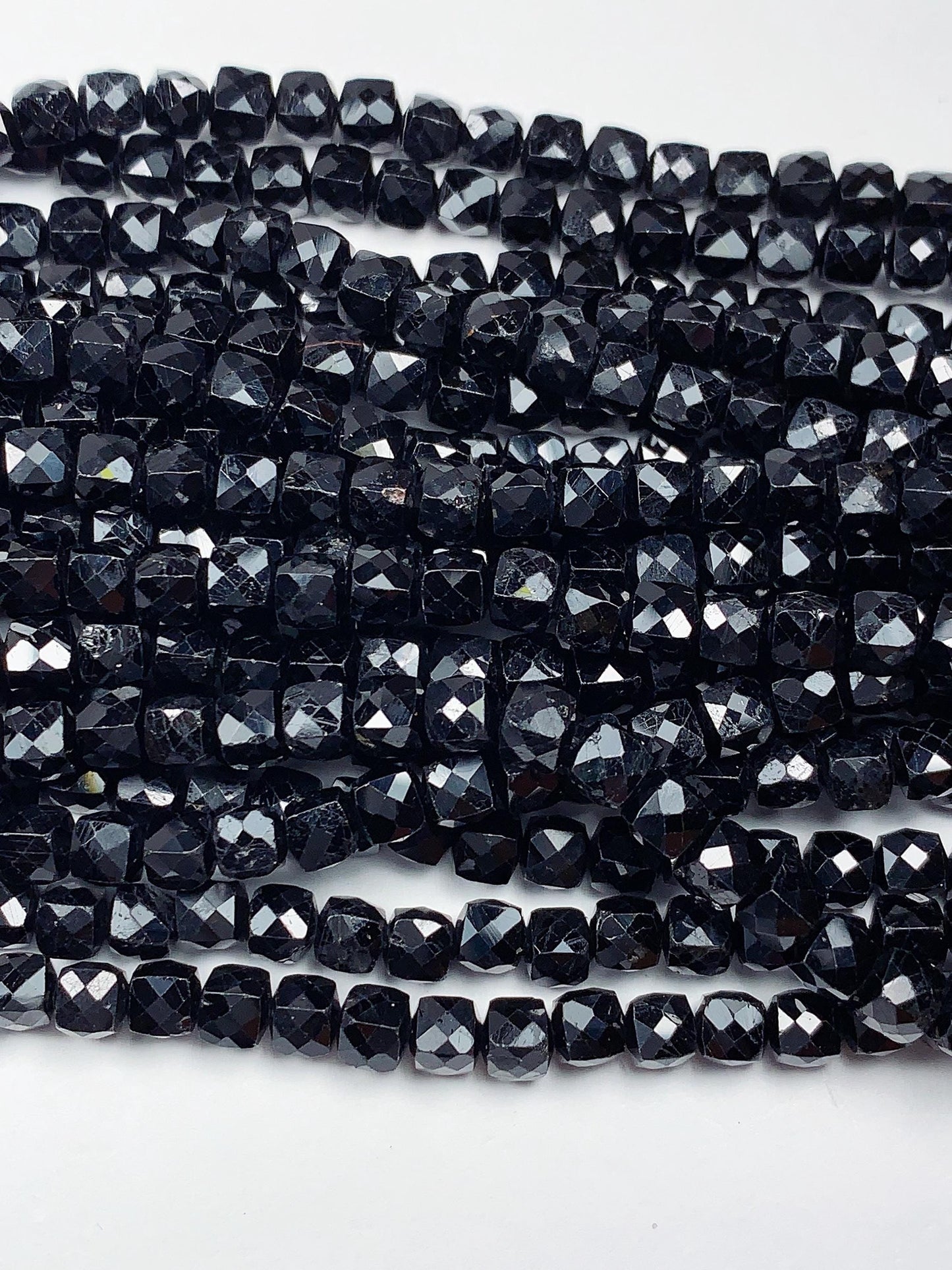 4.5mm AAA Natural Black Tourmaline Faceted Cube Beads Strand 15.5