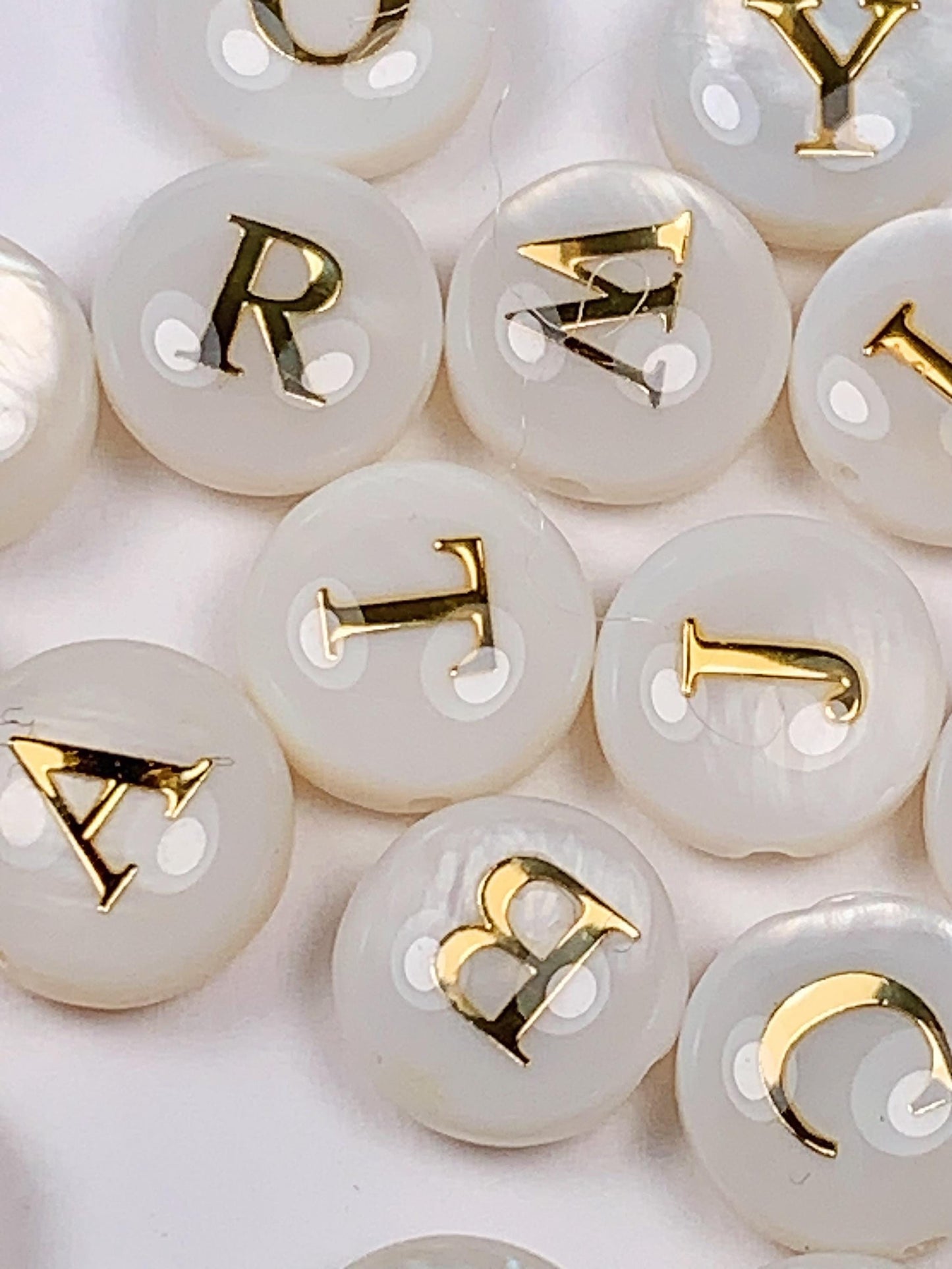 8mm 18K Gold Good Detail Mother of Pearl Letter Bead DIY Gemstone