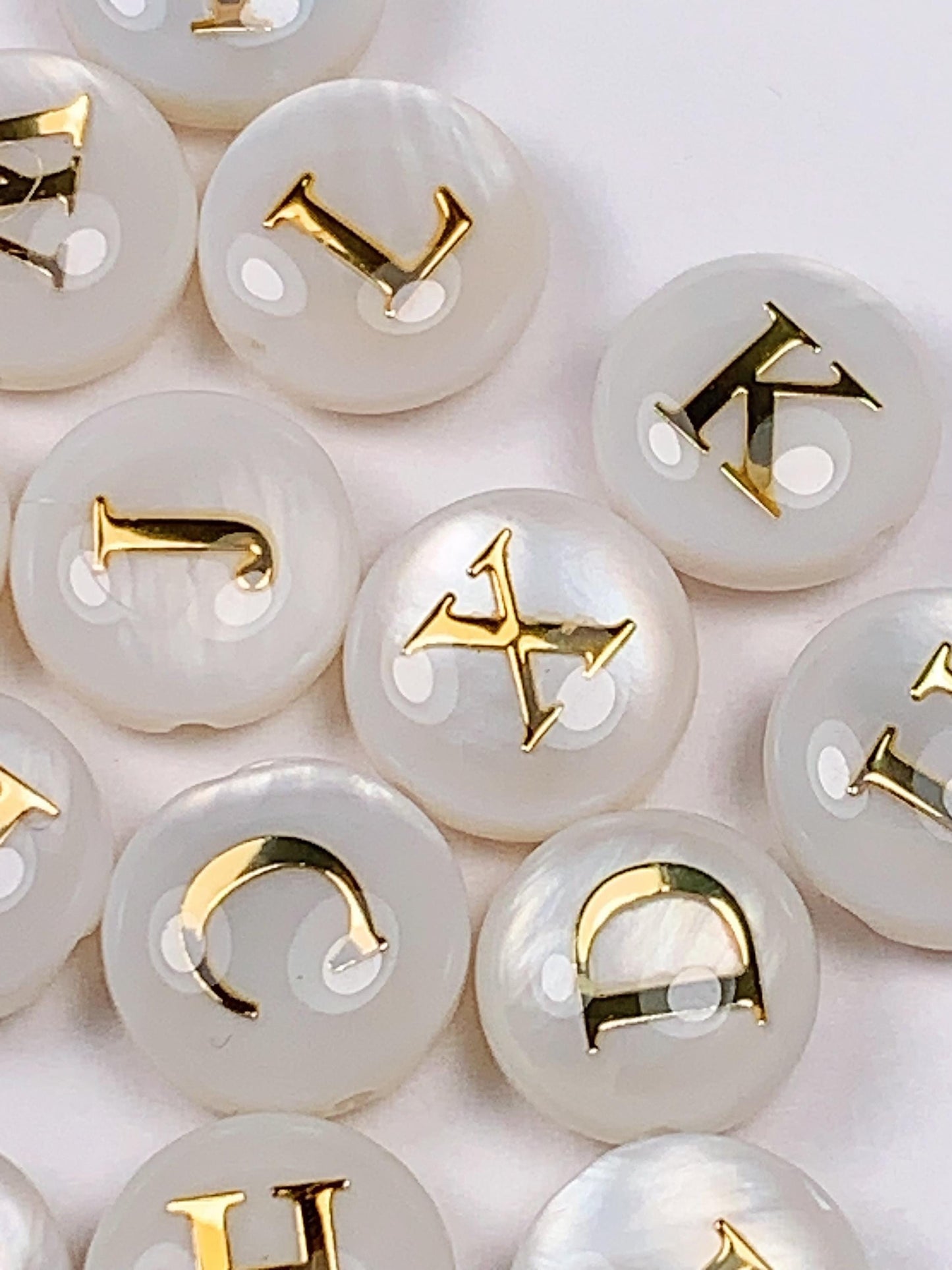 8mm 18K Gold Good Detail Mother of Pearl Letter Bead DIY Gemstone