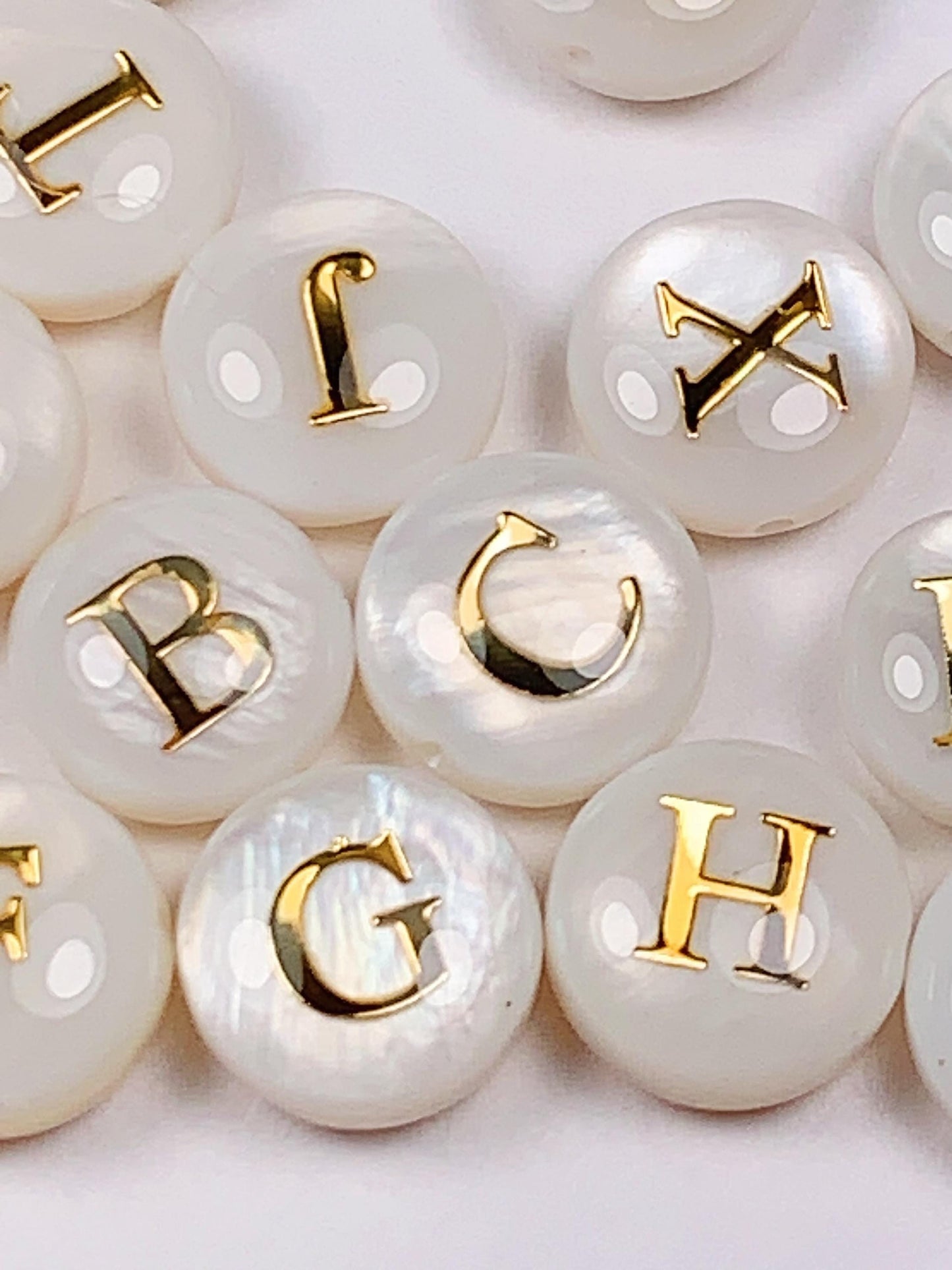 8mm 18K Gold Good Detail Mother of Pearl Letter Bead DIY Gemstone