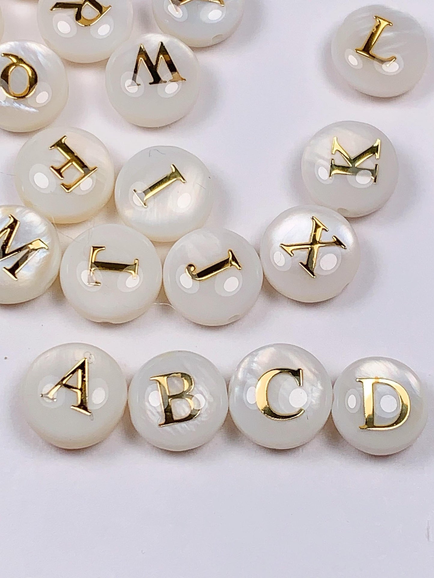 8mm 18K Gold Good Detail Mother of Pearl Letter Bead DIY Gemstone