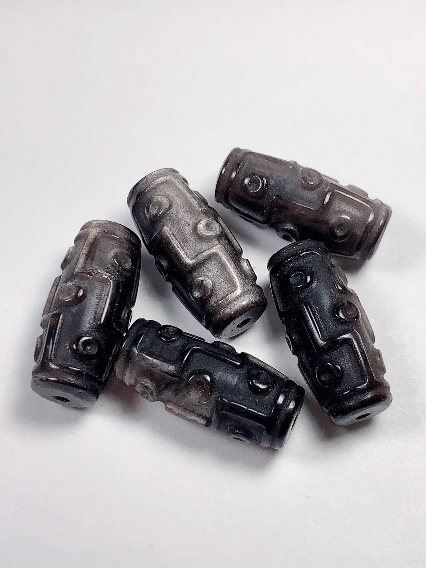 23mm Good Detail Carved  Natural Black Silver Obsidian DZI DZ beads Loose Gems Gemstone