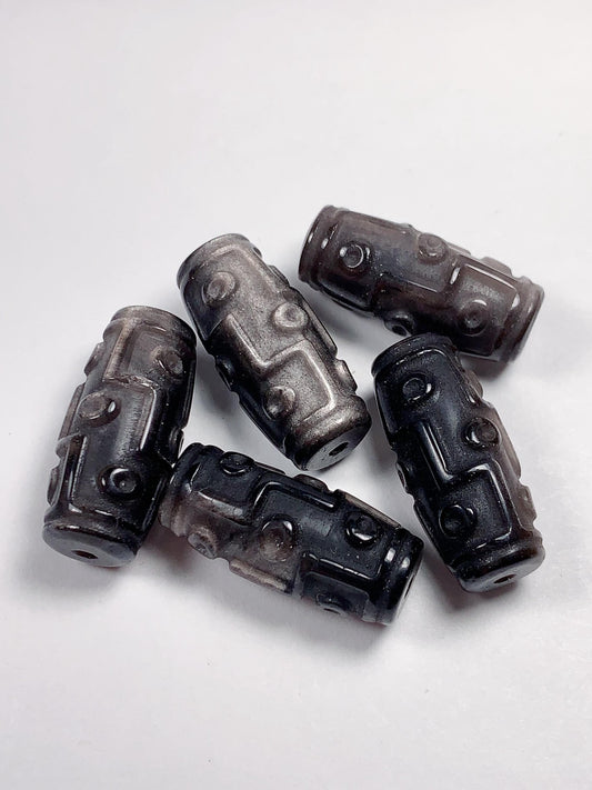 23mm Good Detail Carved  Natural Black Silver Obsidian DZI DZ beads Loose Gems Gemstone