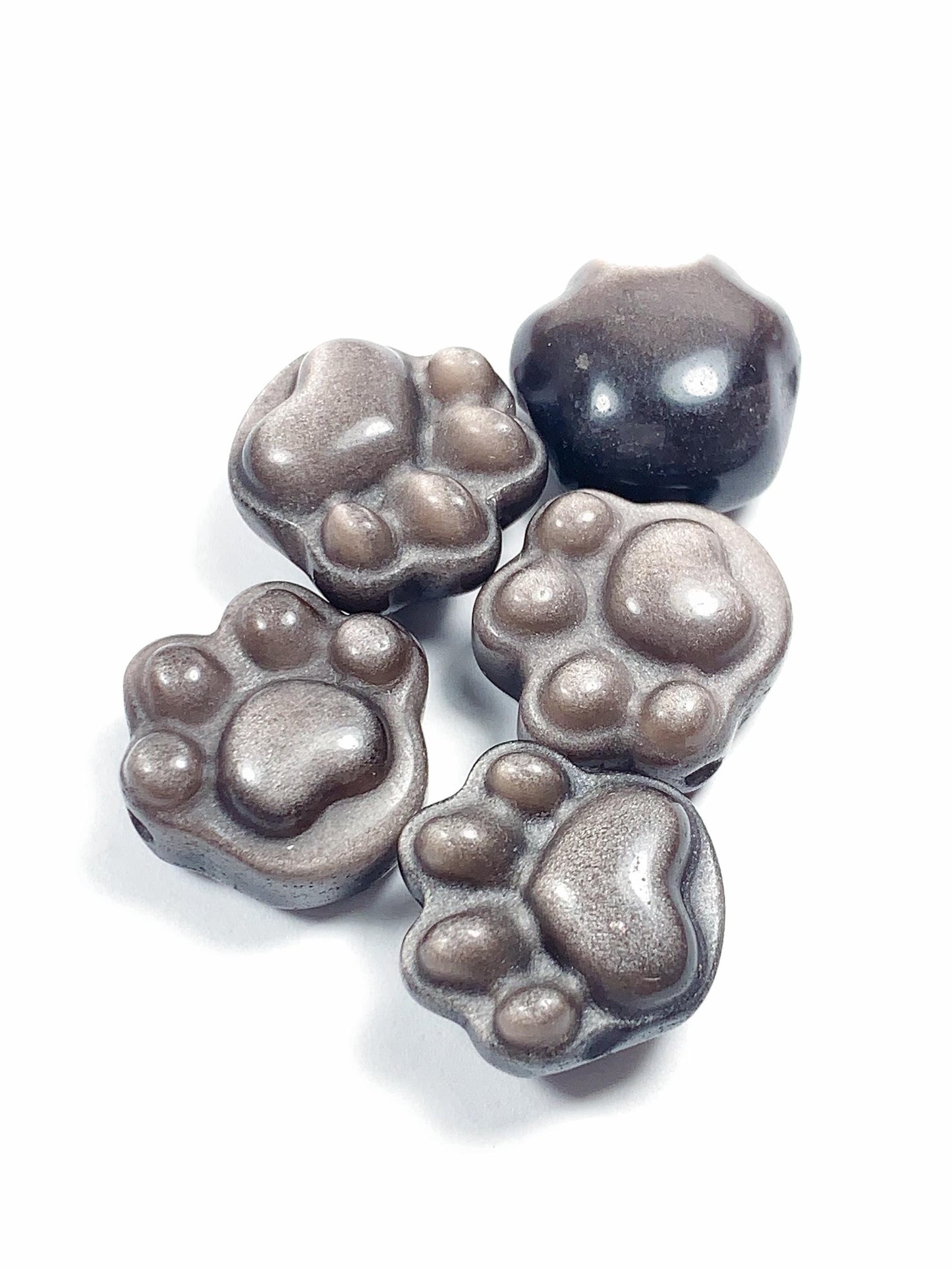 16mm Good Detail Carved  Natural Black Silver Obsidian cat feet beads Loose Gems Gemstone