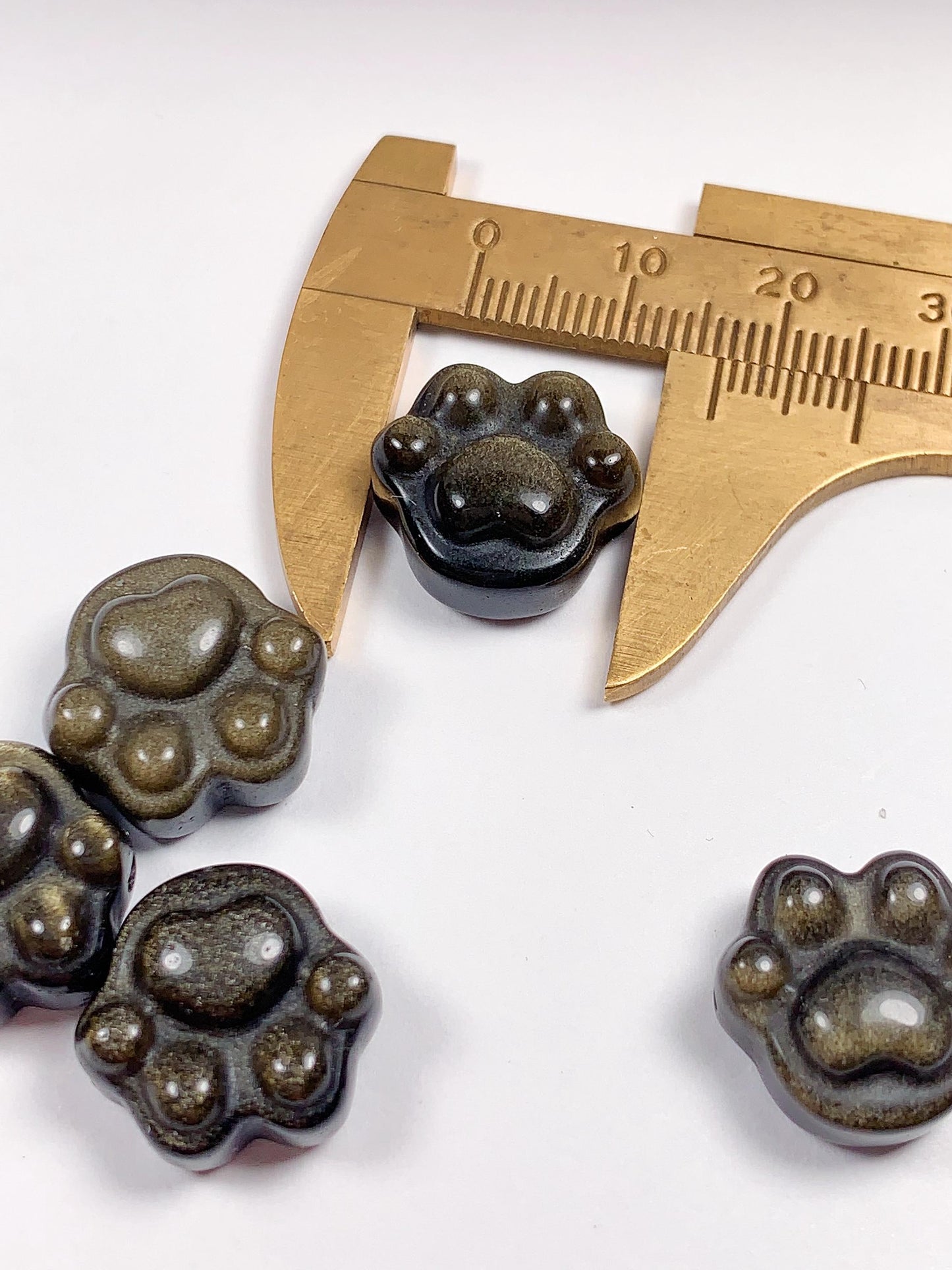 16mm Good Detail Carved  Natural Black Gold Obsidian cat feet beads Loose Gems Gemstone