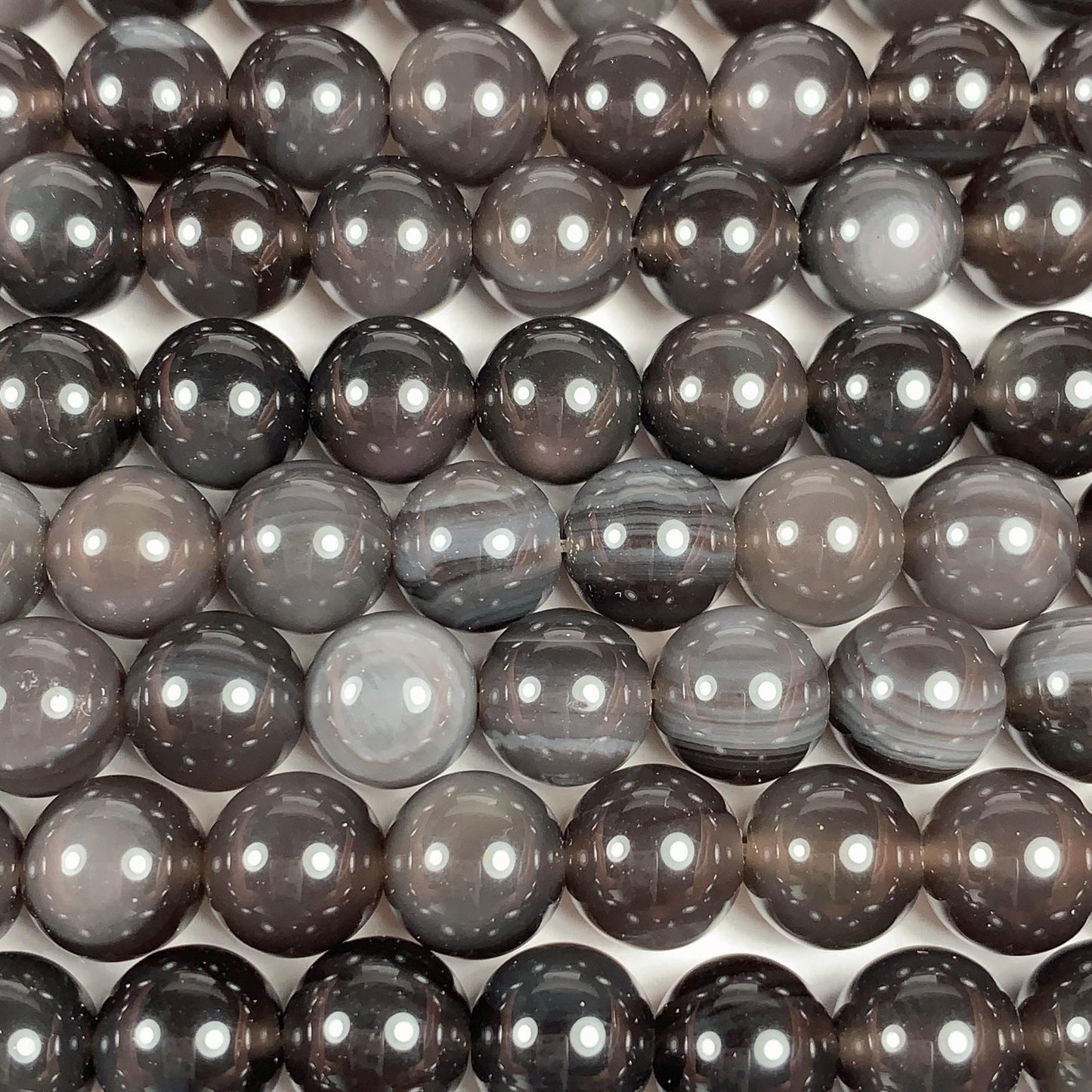 AAA Natural Stripe Rainbow Ice Obsidian Smooth Round Beads Strand 15.5" Gemstone