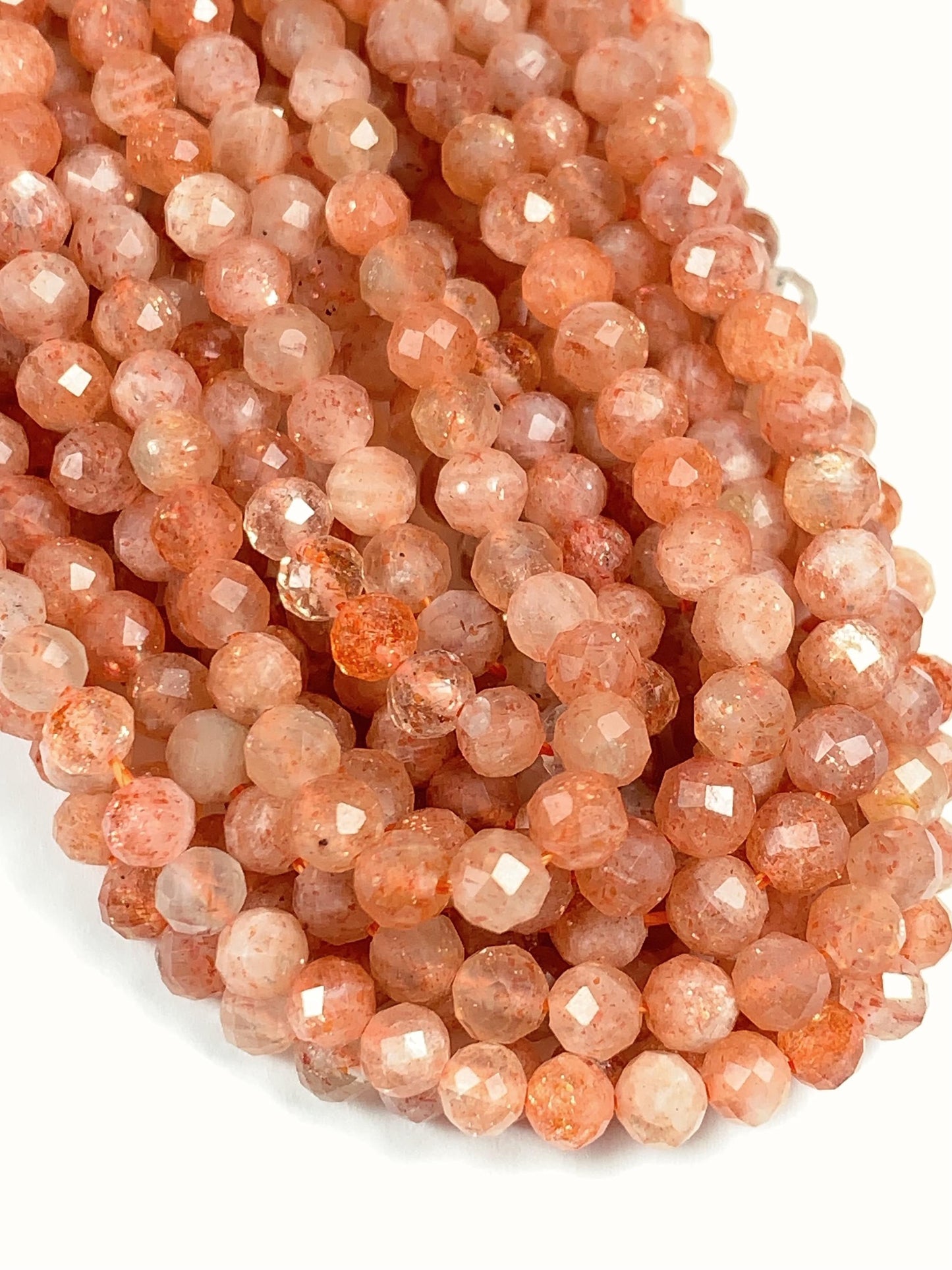 AAA Golden Sunstone Faceted Round Beads: Natural Orange Gemstone Strand (2mm 3mm 4mm)