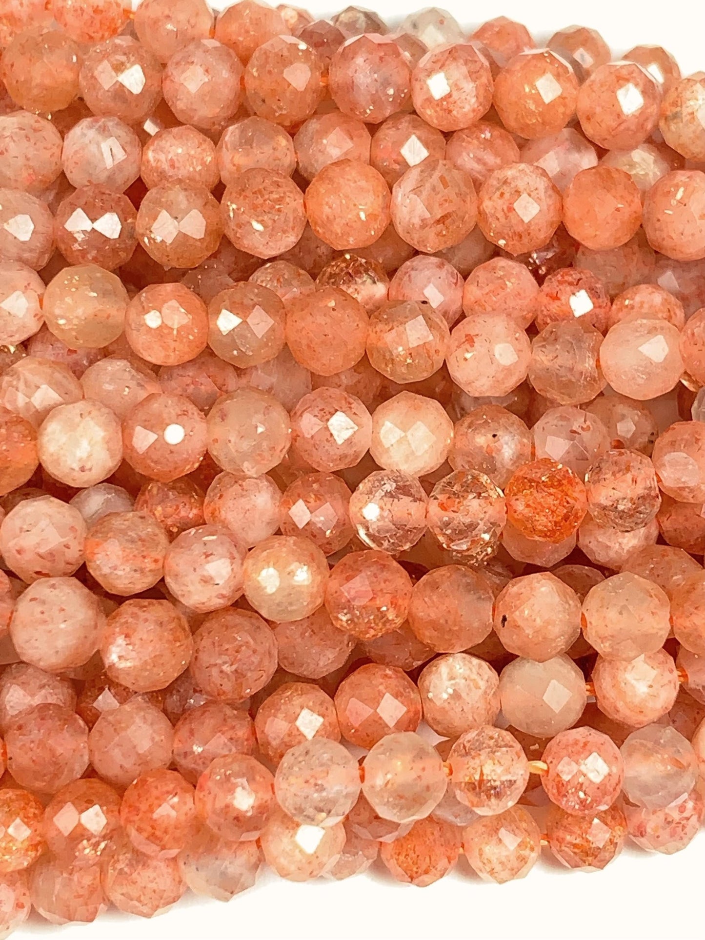 AAA Golden Sunstone Faceted Round Beads: Natural Orange Gemstone Strand (2mm 3mm 4mm)