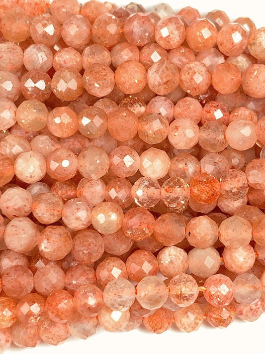 AAA Golden Sunstone Faceted Round Beads: Natural Orange Gemstone Strand (2mm 3mm 4mm)