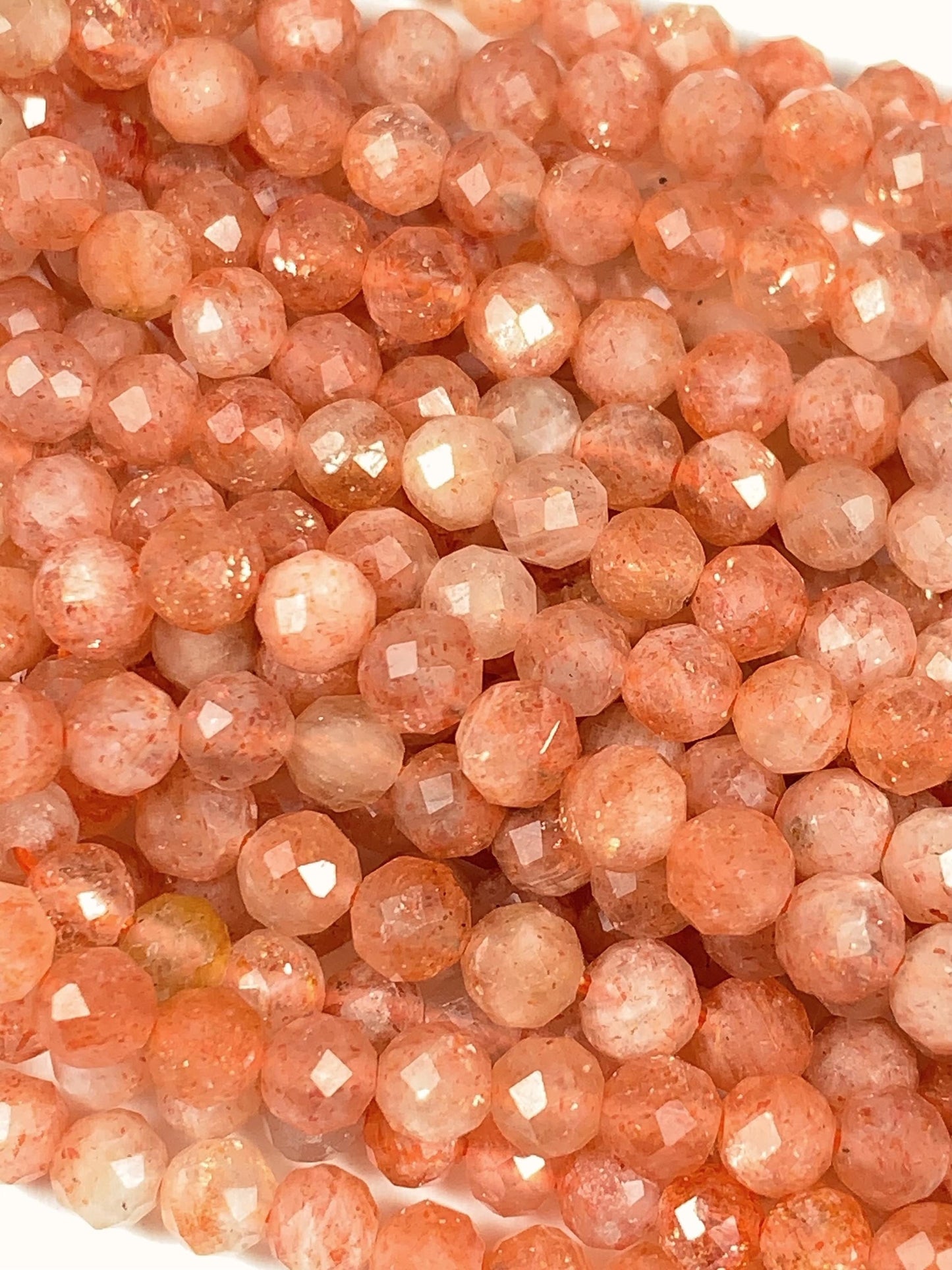 AAA Golden Sunstone Faceted Round Beads: Natural Orange Gemstone Strand (2mm 3mm 4mm)