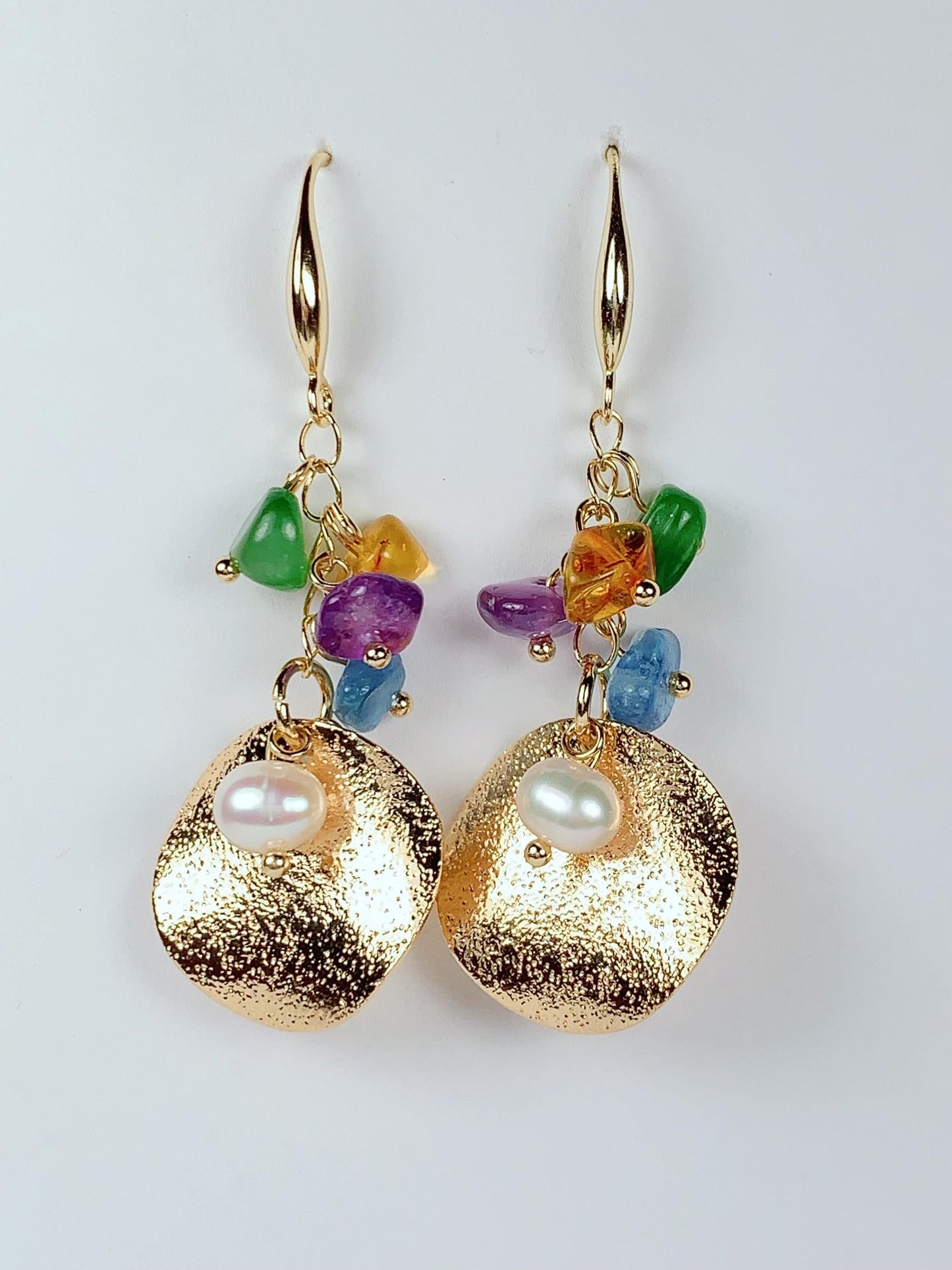Amethyst Pearl Gold Filled Earrings: Natural Gemstone Birthstone