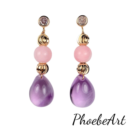Amethyst and Pink Conch Earrings: 14K Gold Filled, February Birthstone