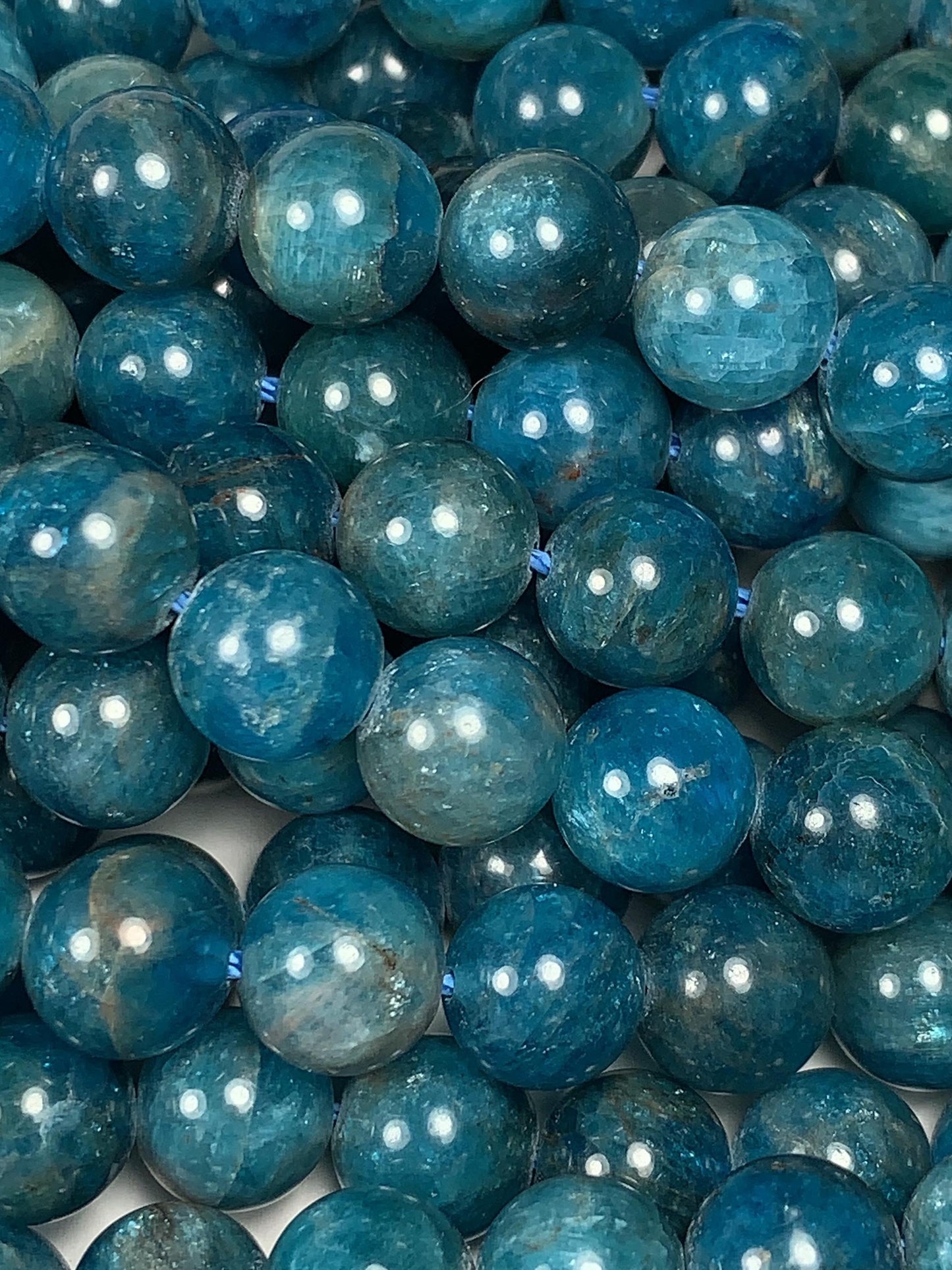 Genuine Natural Blue Apatite  Smooth Round Beads 15.5" Strand Gemstone  4mm 6mm 8mm 10mm