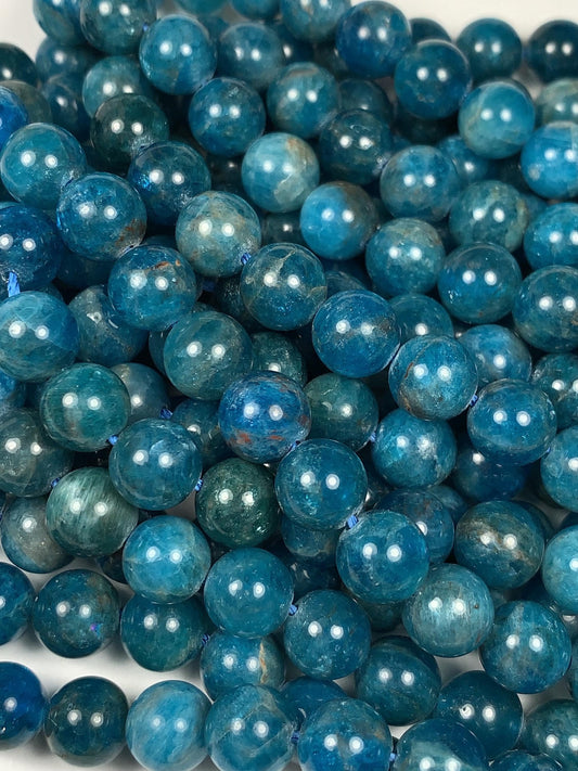 Genuine Natural Blue Apatite  Smooth Round Beads 15.5" Strand Gemstone  4mm 6mm 8mm 10mm
