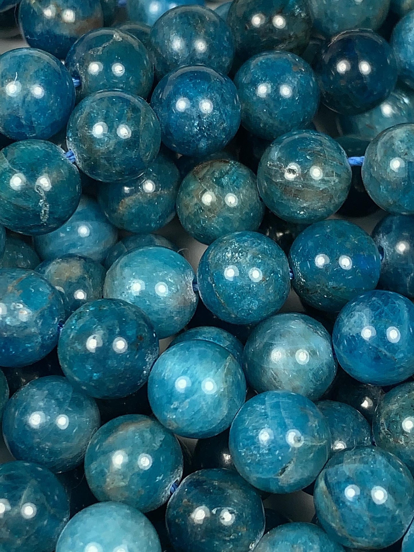 Genuine Natural Blue Apatite  Smooth Round Beads 15.5" Strand Gemstone  4mm 6mm 8mm 10mm