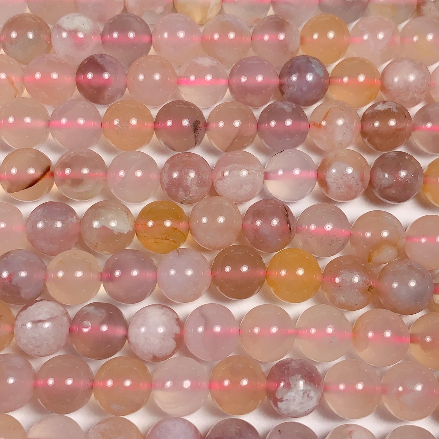 8mm Blossom Agate Beads: Pink, Purple, Yellow Gemstone Strand