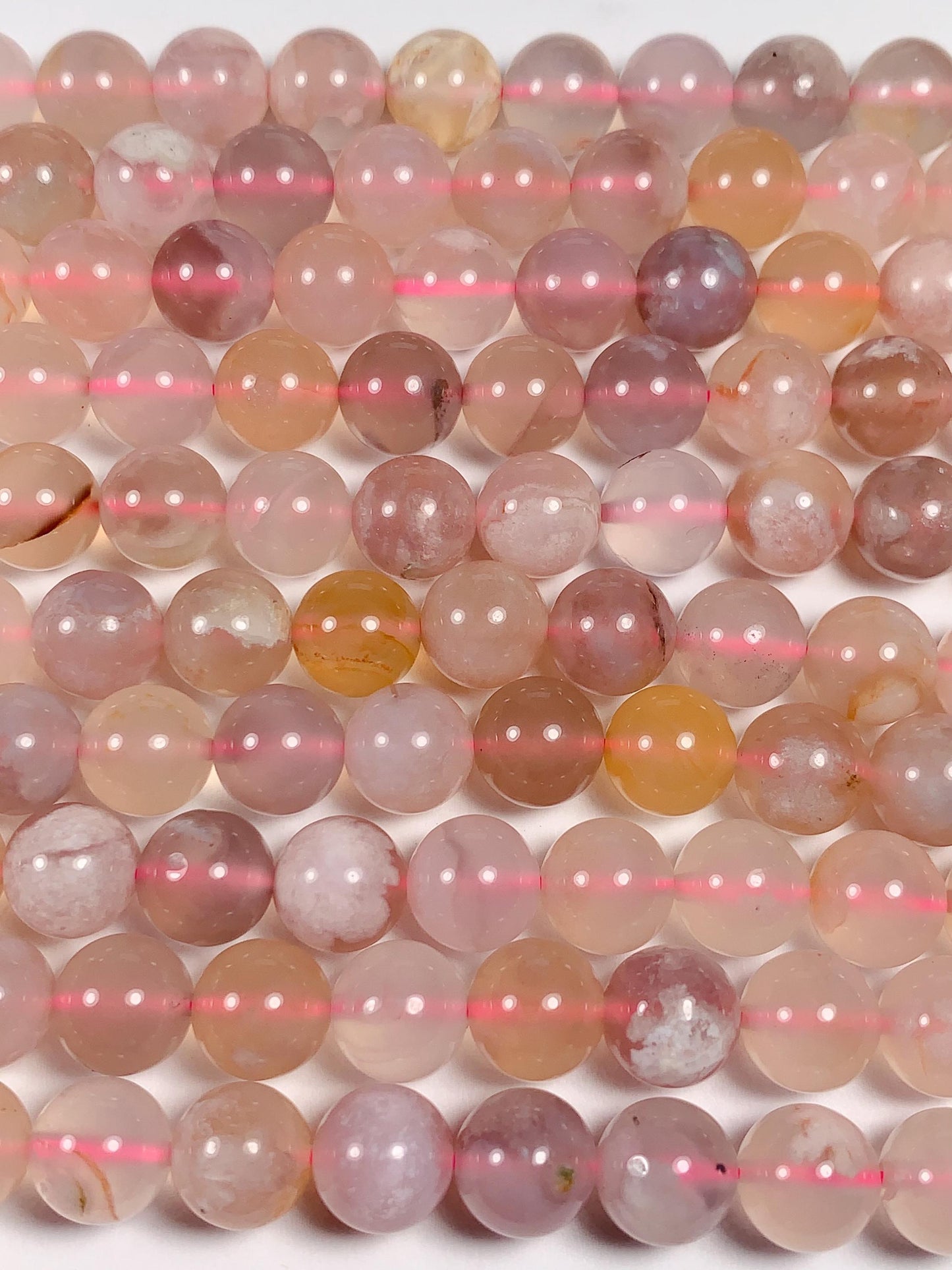 8mm Blossom Agate Beads: Pink, Purple, Yellow Gemstone Strand