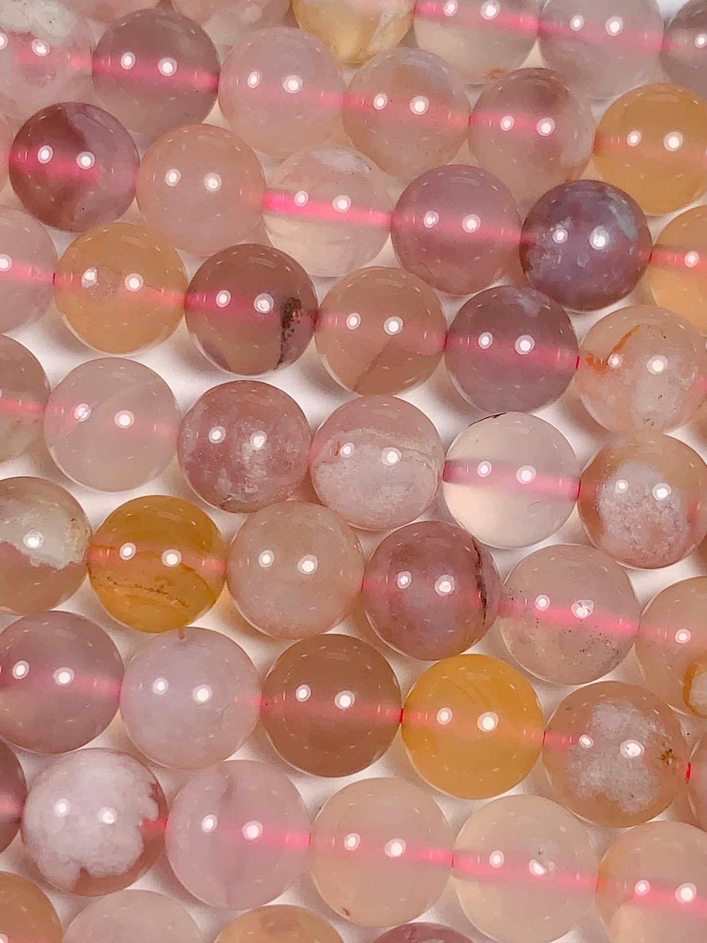 8mm Blossom Agate Beads: Pink, Purple, Yellow Gemstone Strand