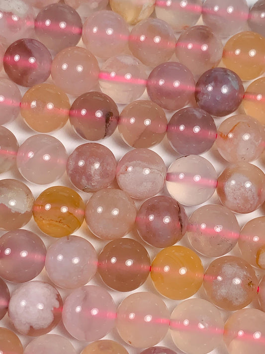 8mm Blossom Agate Beads: Pink, Purple, Yellow Gemstone Strand