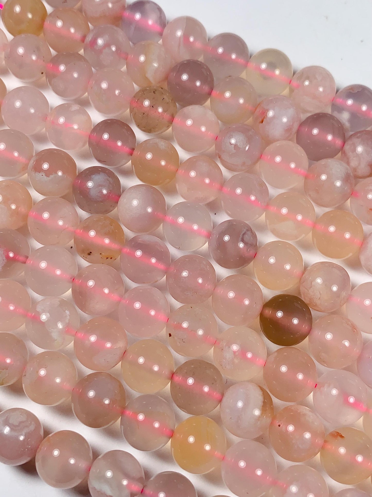 8mm Blossom Agate Beads: Pink, Purple, Yellow Gemstone Strand