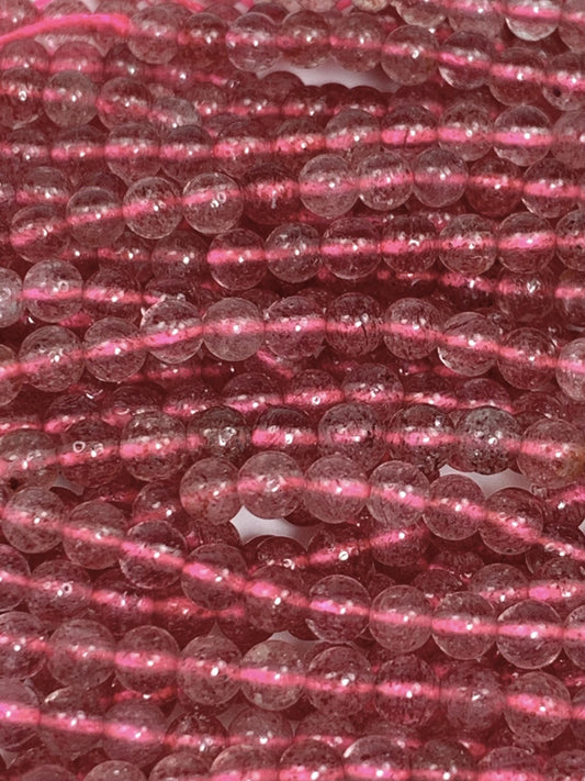 Natural Genuine Red Strawberry Quartz Smooth Round Beads 15.5" Strand Gemstone 4mm