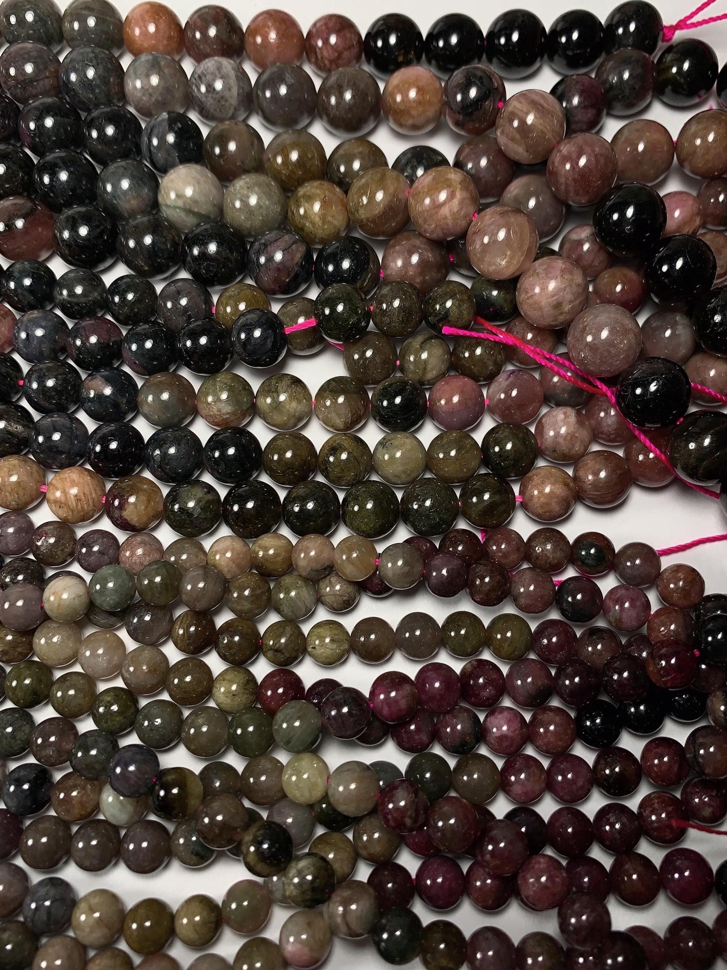 Rainbow Tourmaline Smooth Round Beads Strand: Natural Gemstone, 6mm 8mm 10mm 12mm