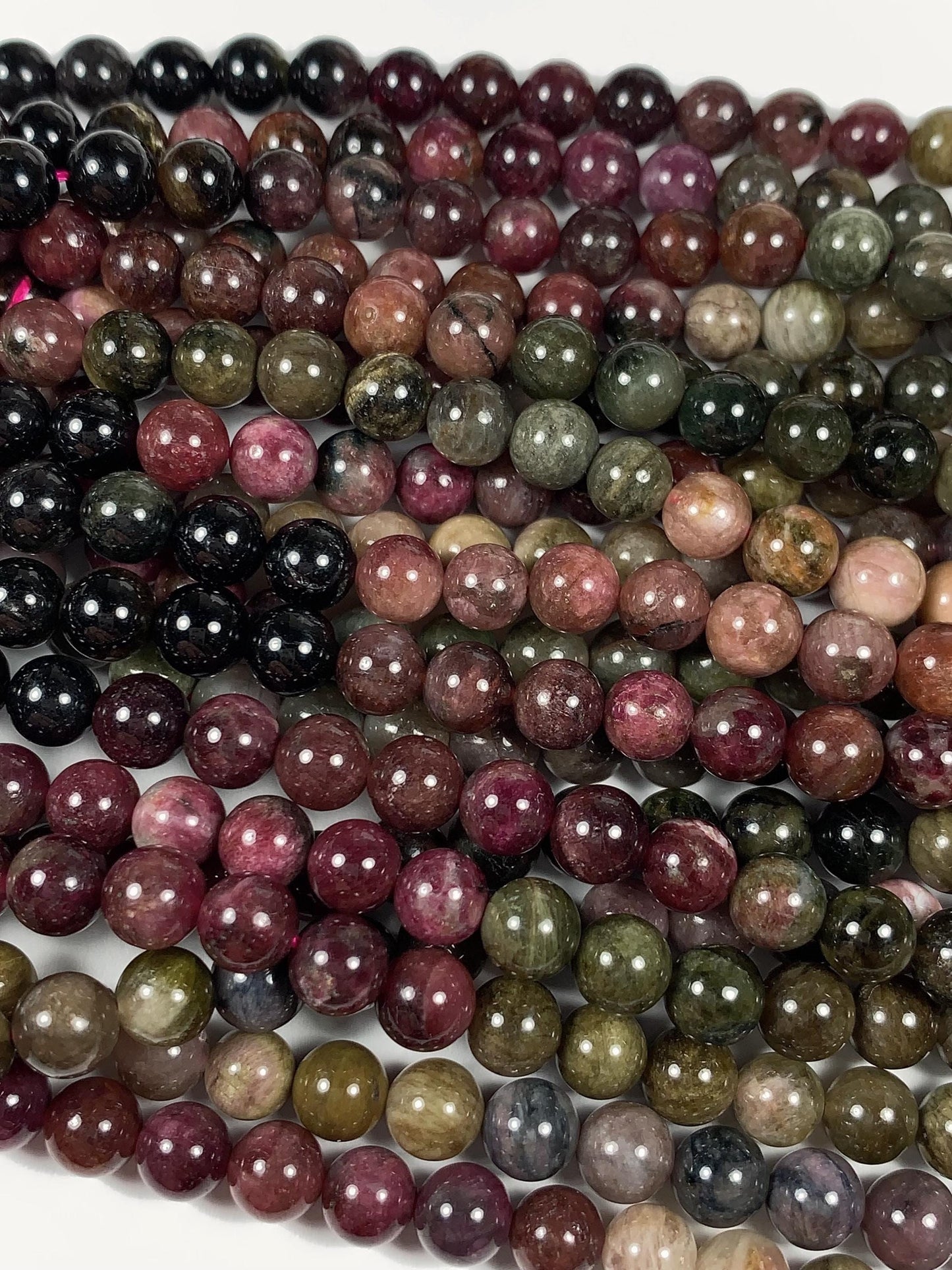 Rainbow Tourmaline Smooth Round Beads Strand: Natural Gemstone, 6mm 8mm 10mm 12mm