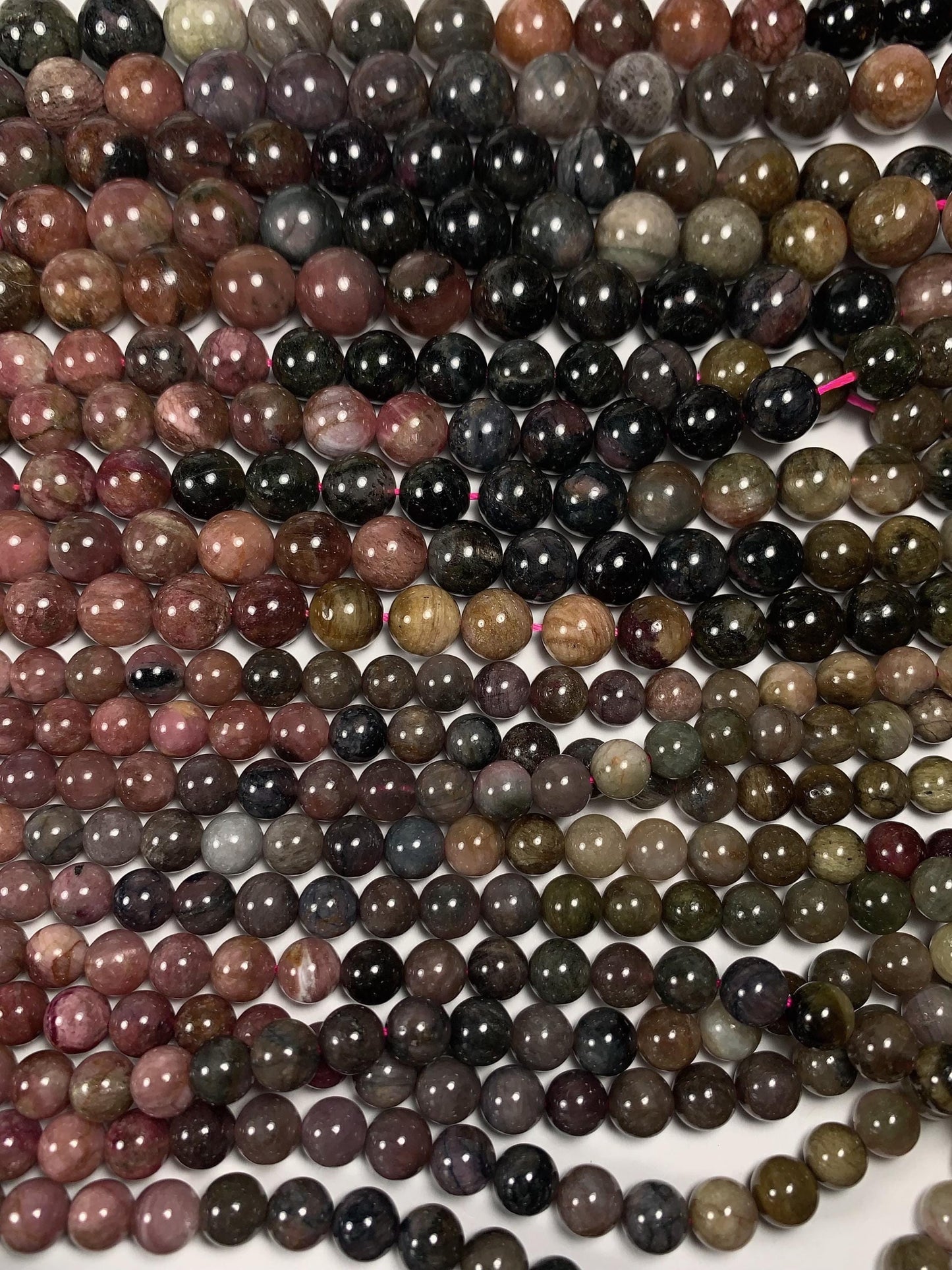 Rainbow Tourmaline Smooth Round Beads Strand: Natural Gemstone, 6mm 8mm 10mm 12mm
