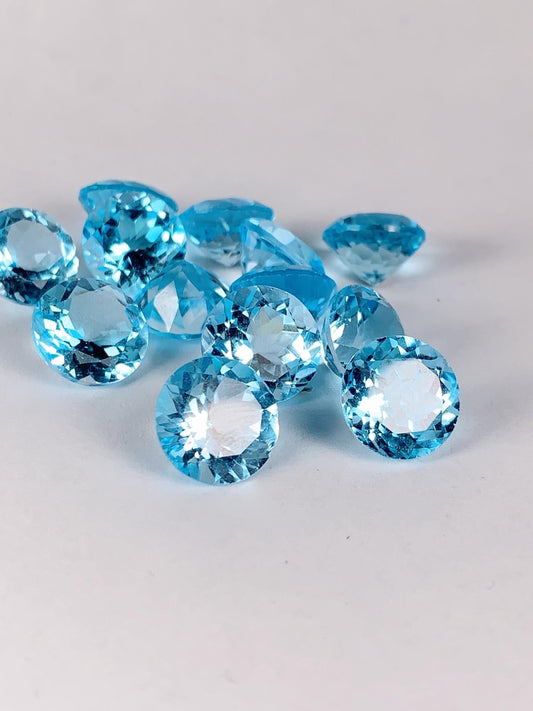 11mm Grade AAA Genuine Natural Blue Topaz  Loose Gems Gemstone faceted round cut