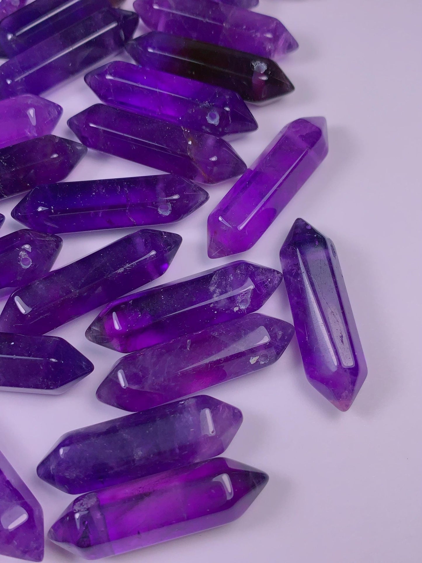 Purple Amethyst Double Terminated Point Beads: Faceted Gemstone Pendant (25-30mm)