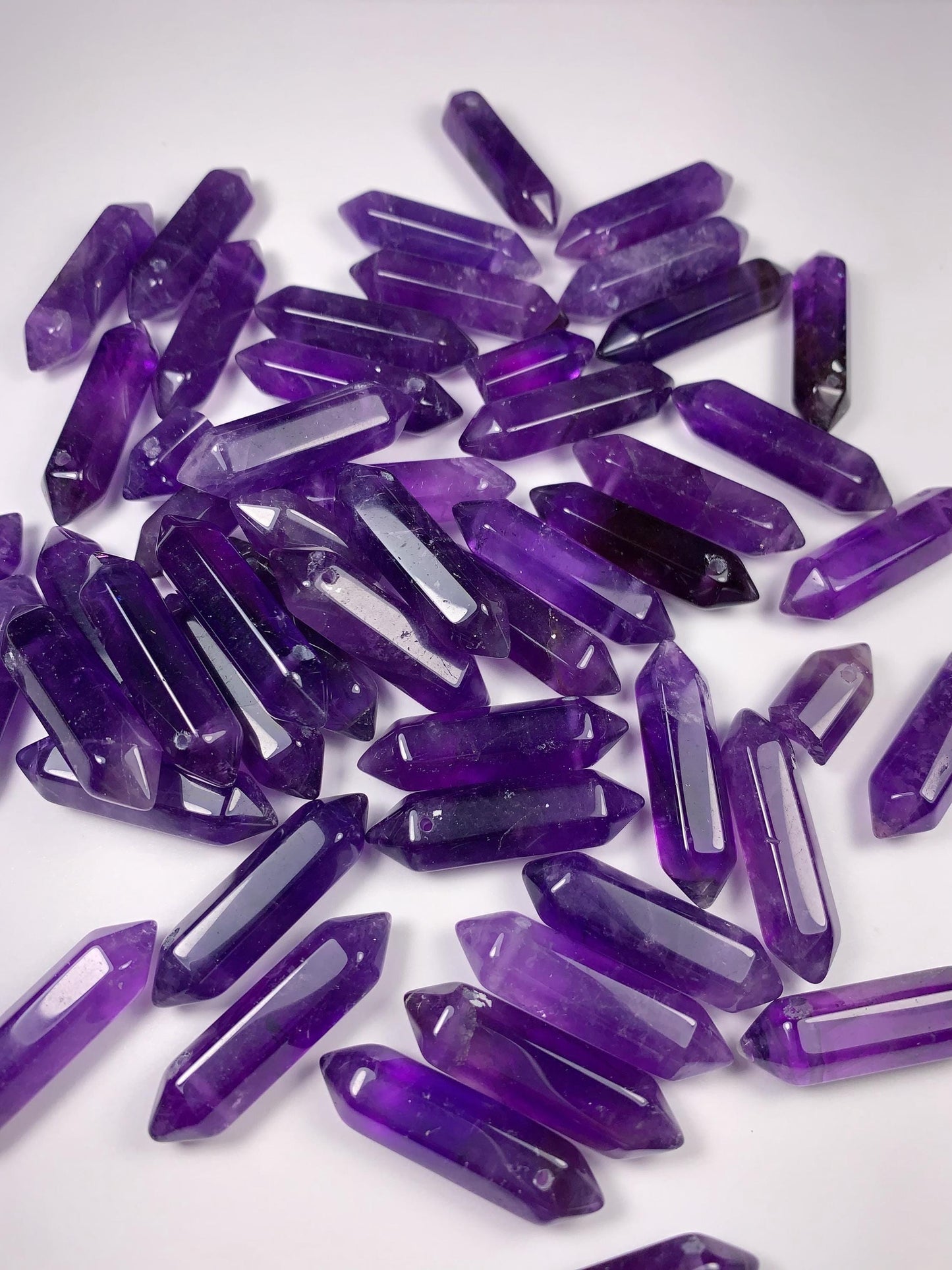 Purple Amethyst Double Terminated Point Beads: Faceted Gemstone Pendant (25-30mm)