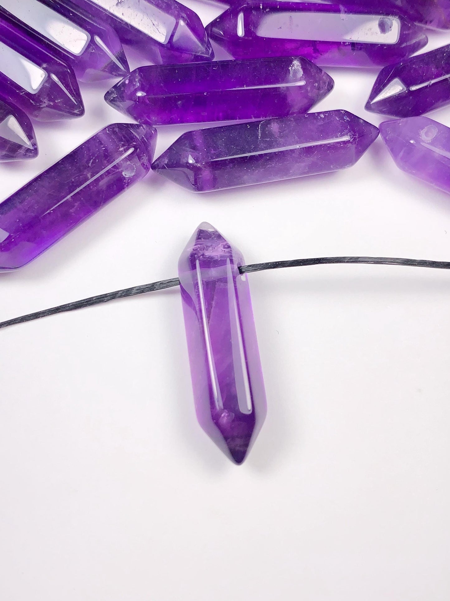 Purple Amethyst Double Terminated Point Beads: Faceted Gemstone Pendant (25-30mm)