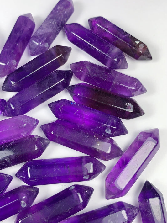 Purple Amethyst Double Terminated Point Beads: Faceted Gemstone Pendant (25-30mm)