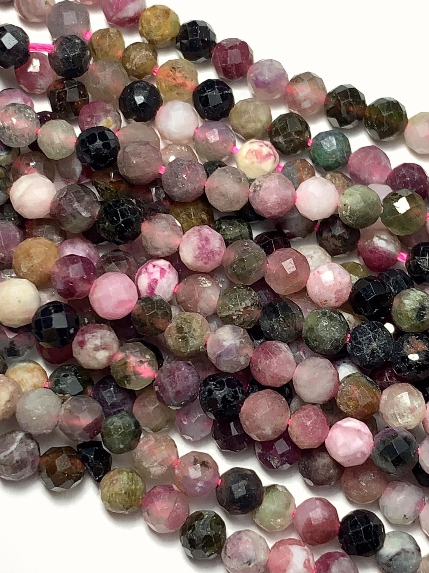 4mm Genuine Natural Black Green Pink Orange Rainbow Tourmaline Faceted Round Beads 15.5" Strand PA20351030