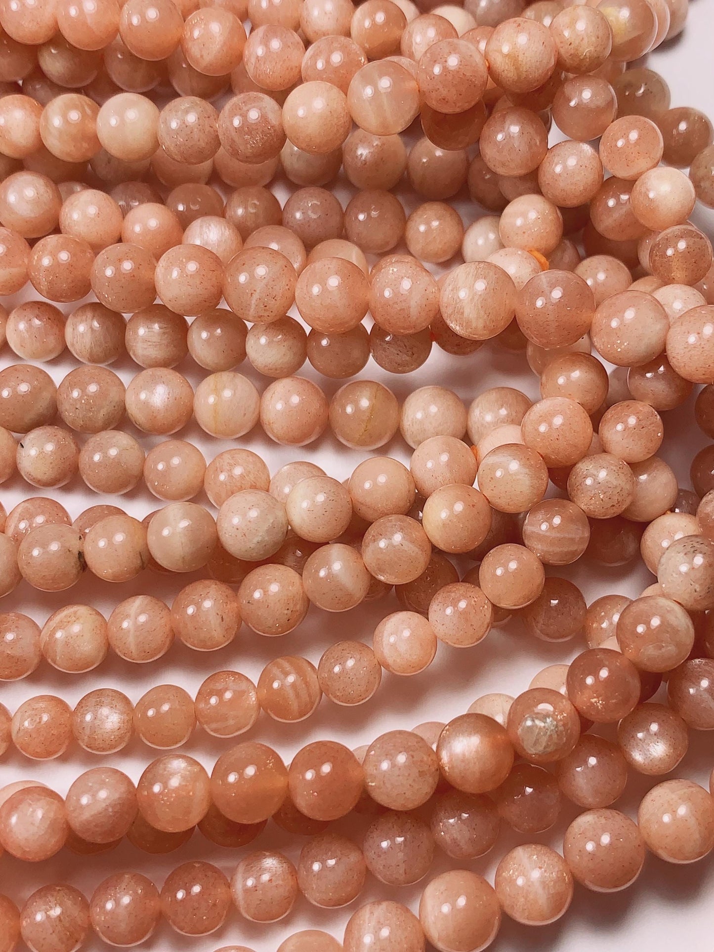6mm Natural Golden Peach Light Orange Sunstone Smooth Round Beads 15.5" Strand