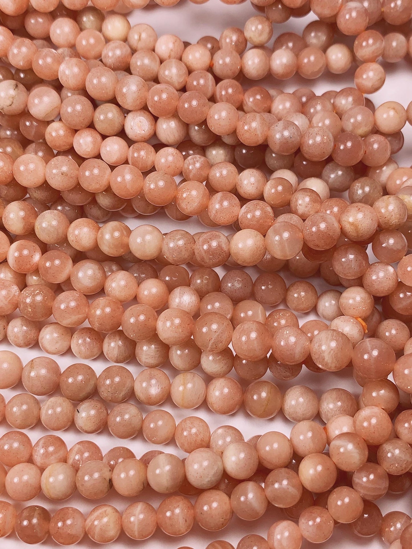 6mm Natural Golden Peach Light Orange Sunstone Smooth Round Beads 15.5" Strand