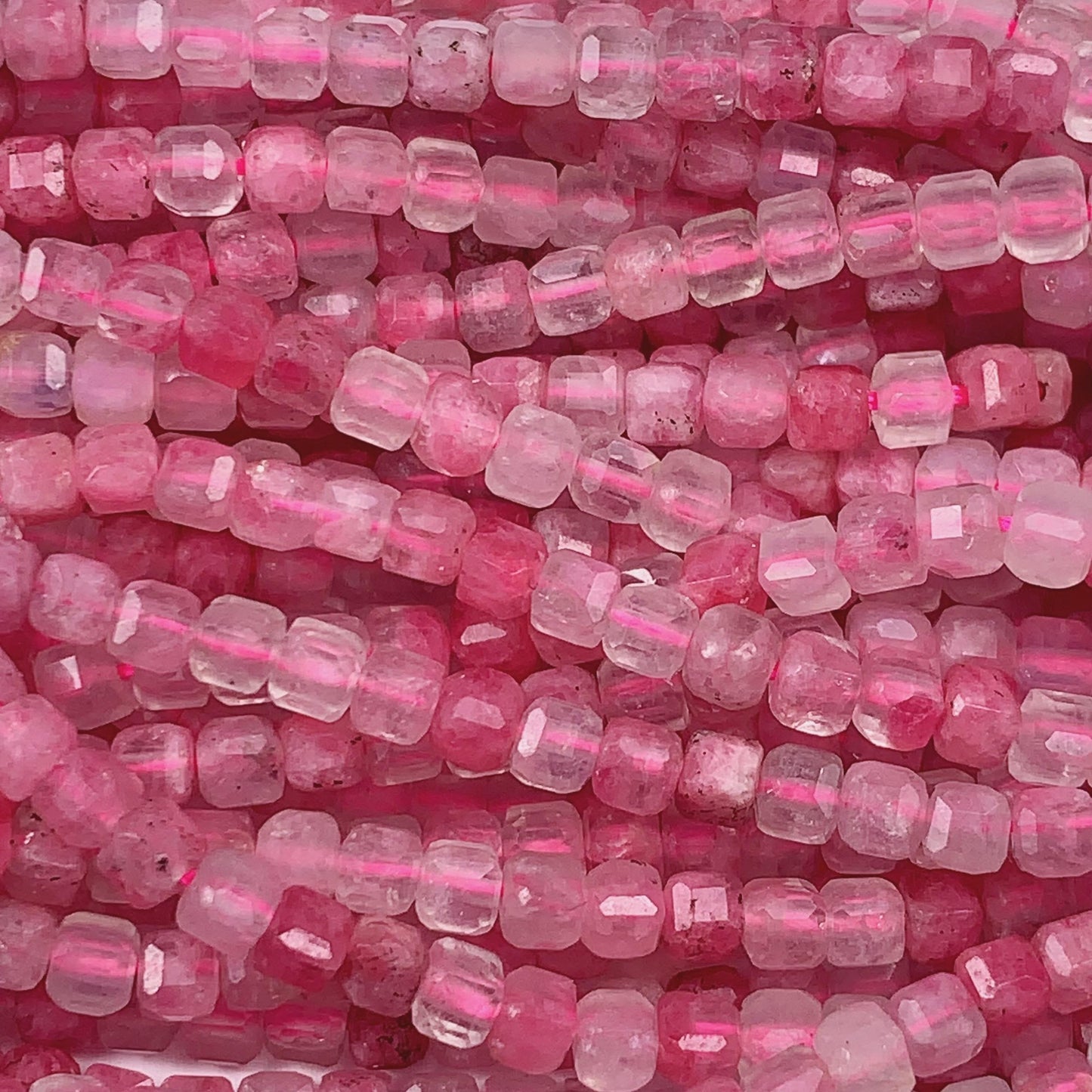 3mm Good Color Natural Transparent Red Pink Rhodonite Quartz Faceted Cube Square 15.5" Strand