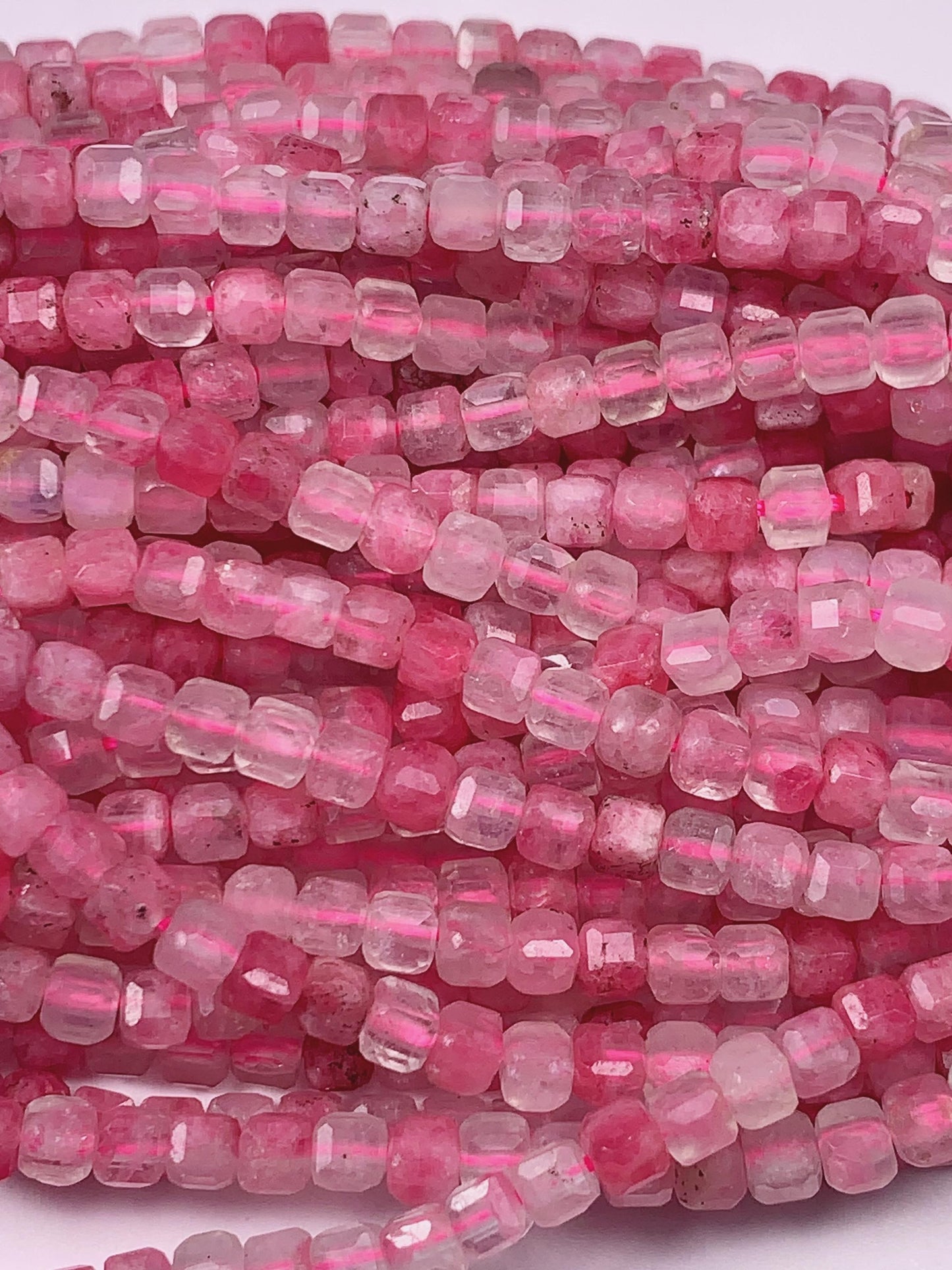 3mm Good Color Natural Transparent Red Pink Rhodonite Quartz Faceted Cube Square 15.5" Strand