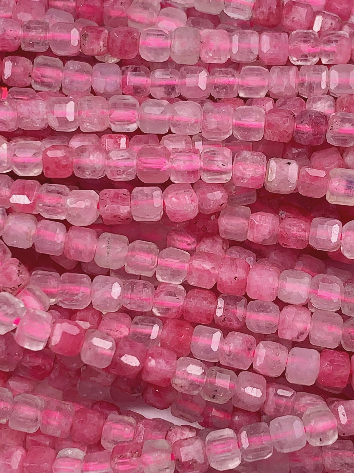 3mm Good Color Natural Transparent Red Pink Rhodonite Quartz Faceted Cube Square 15.5" Strand